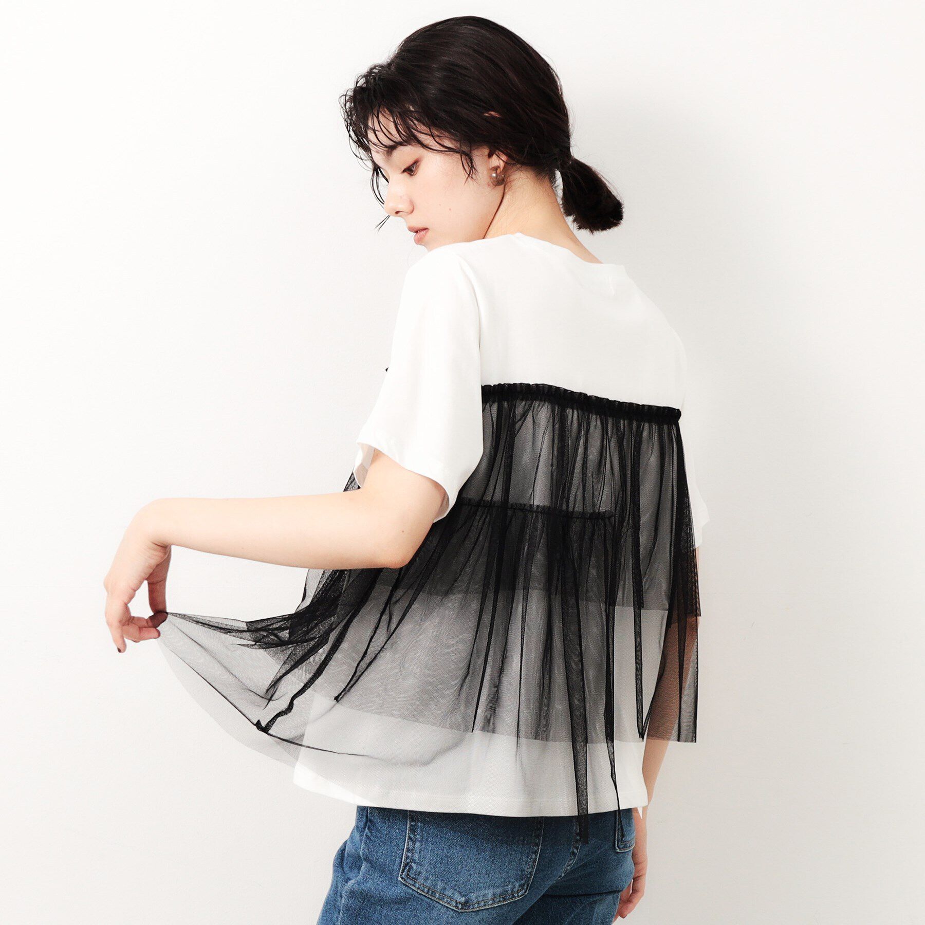 OPAQUE.CLIP「チュールドッキングTシャツ【洗濯機洗い可】」|Tシャツ・カットソー|