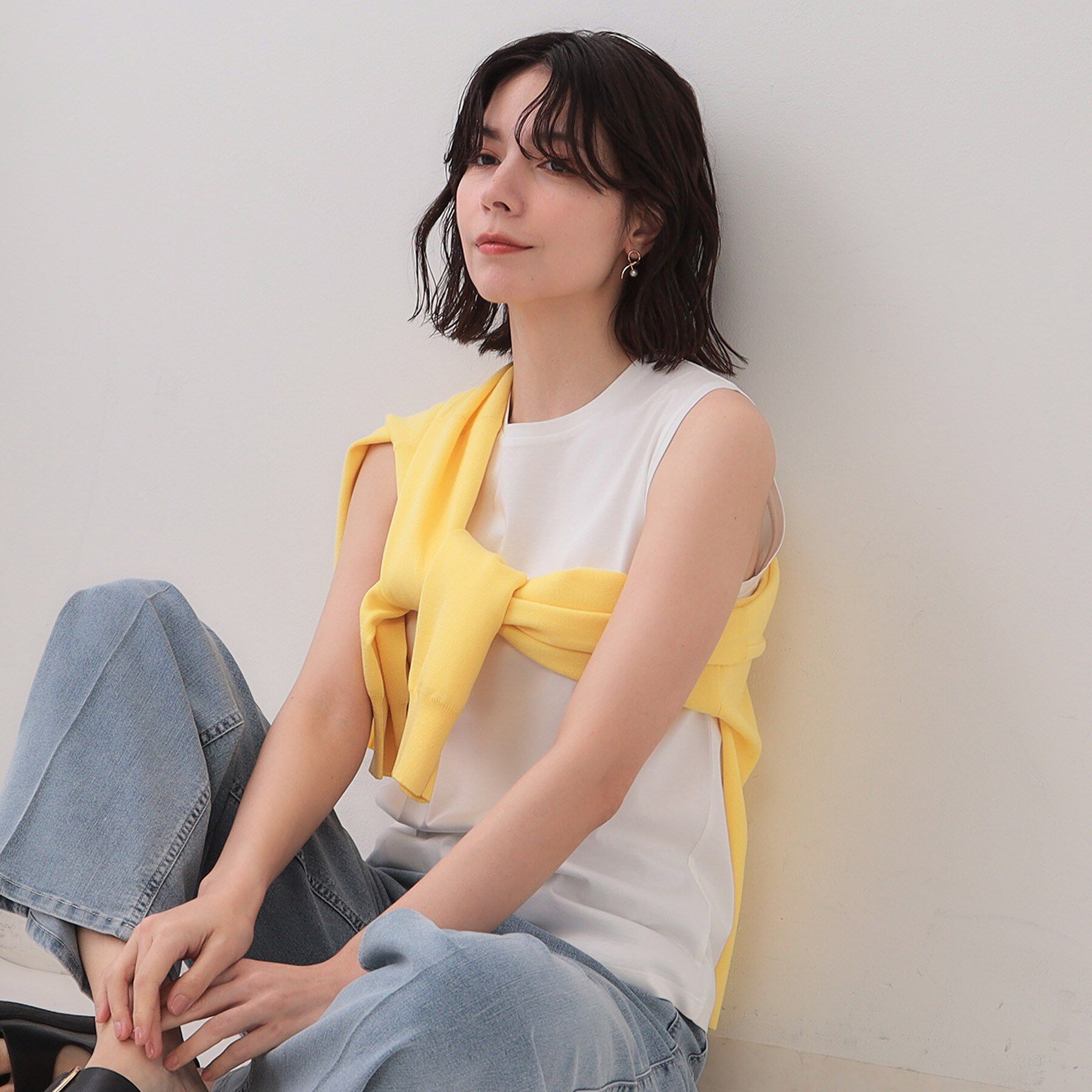 OPAQUE.CLIP「《5色展開》ベーシックノースリーブトップス【接触冷感/洗濯機洗い可】」|キャミソール|ホワイト(001)