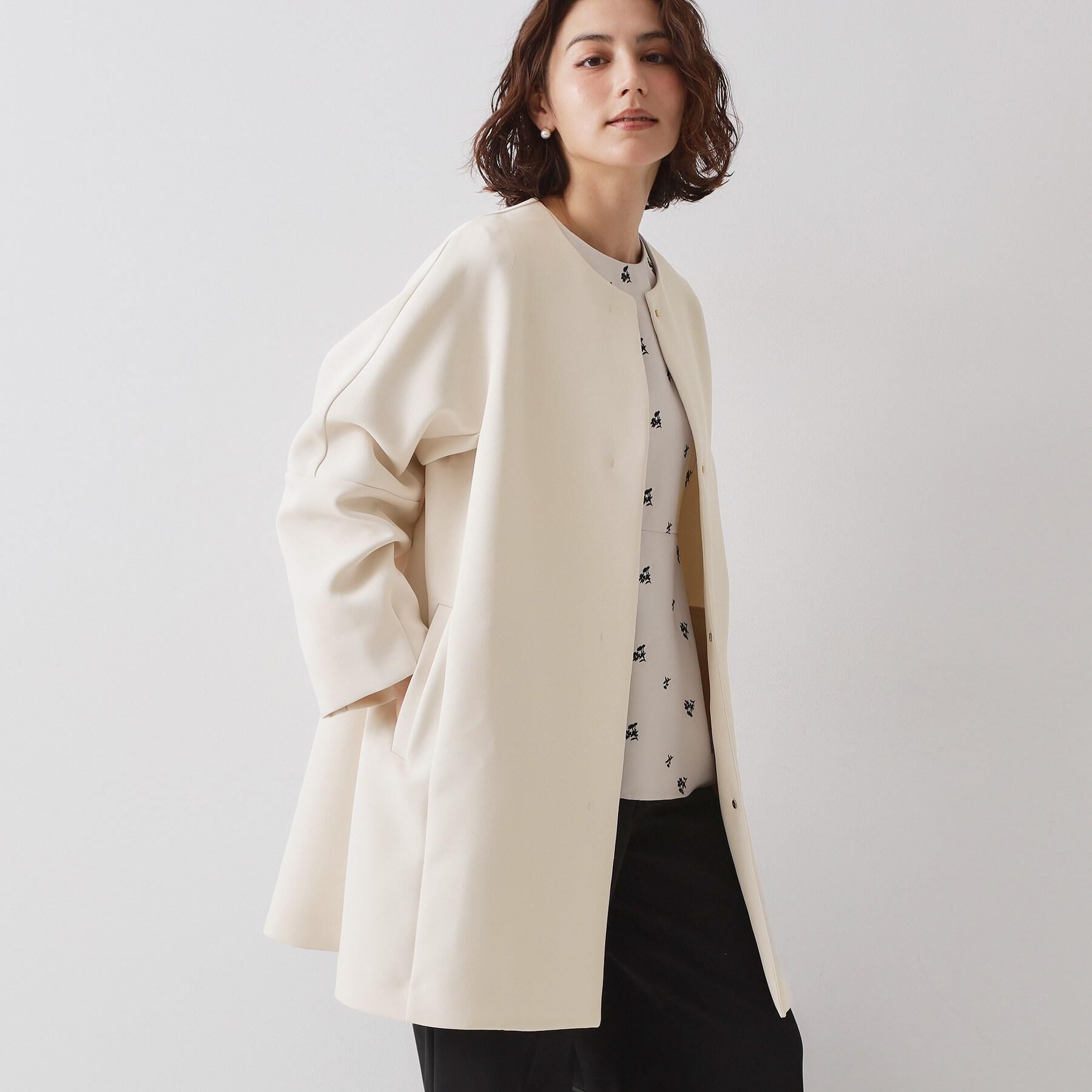 OPAQUE.CLIP「フォルムスリーブミドルコート【洗濯機OK】」|ノーカラーコート|