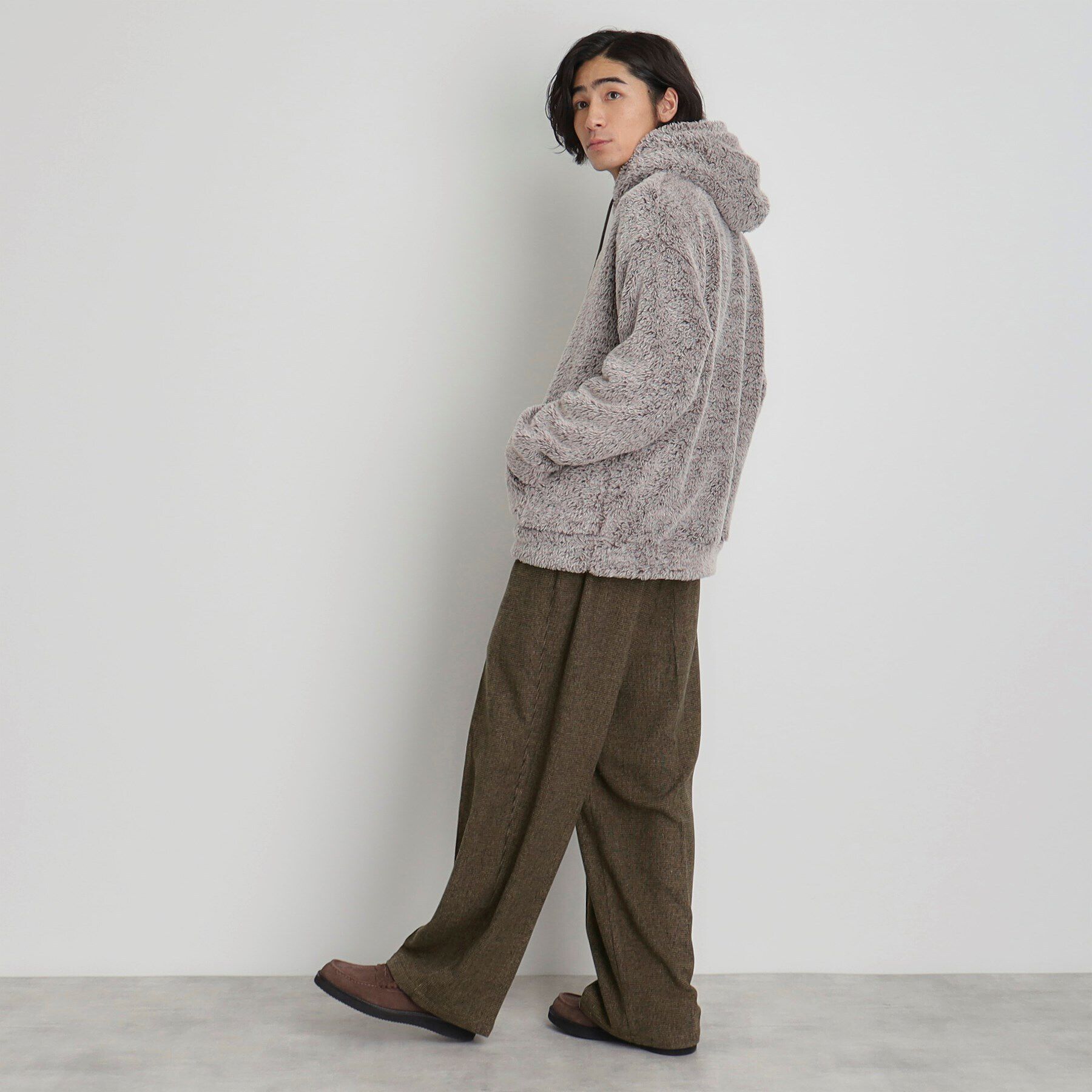 THE SHOP TK「タックワイドスラックス ブラック／グレンチェック／ブラウンチェック」|その他|