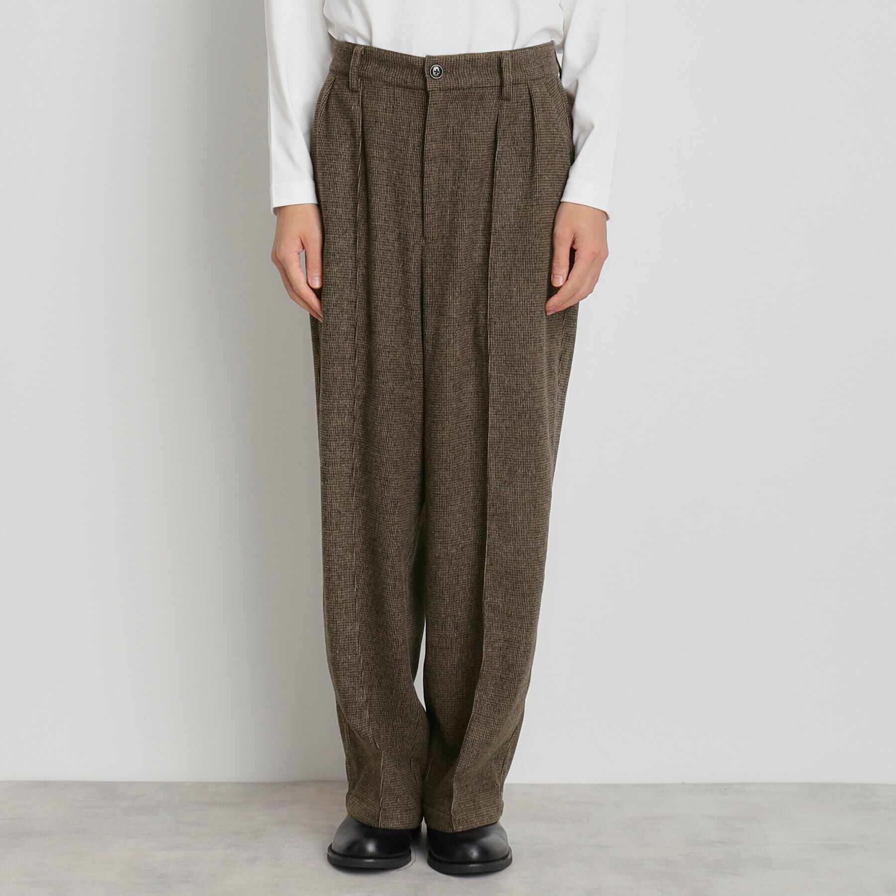 THE SHOP TK「タックワイドスラックス ブラック／グレンチェック／ブラウンチェック」|その他|