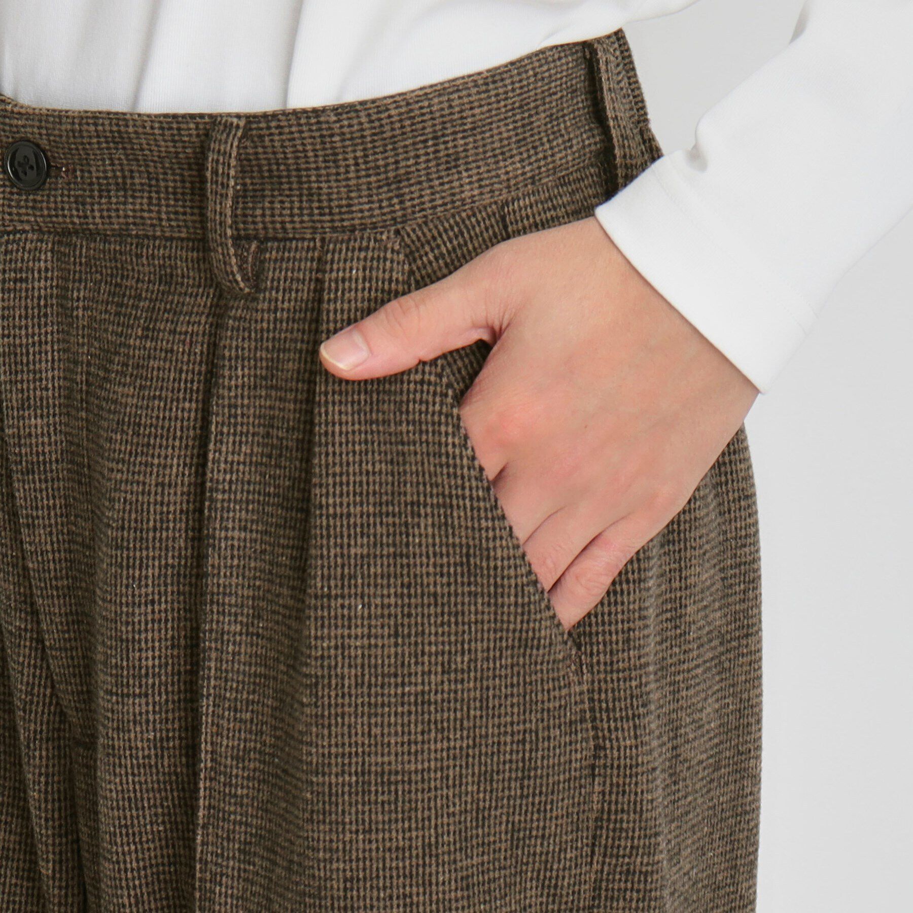 THE SHOP TK「タックワイドスラックス ブラック／グレンチェック／ブラウンチェック」|その他|