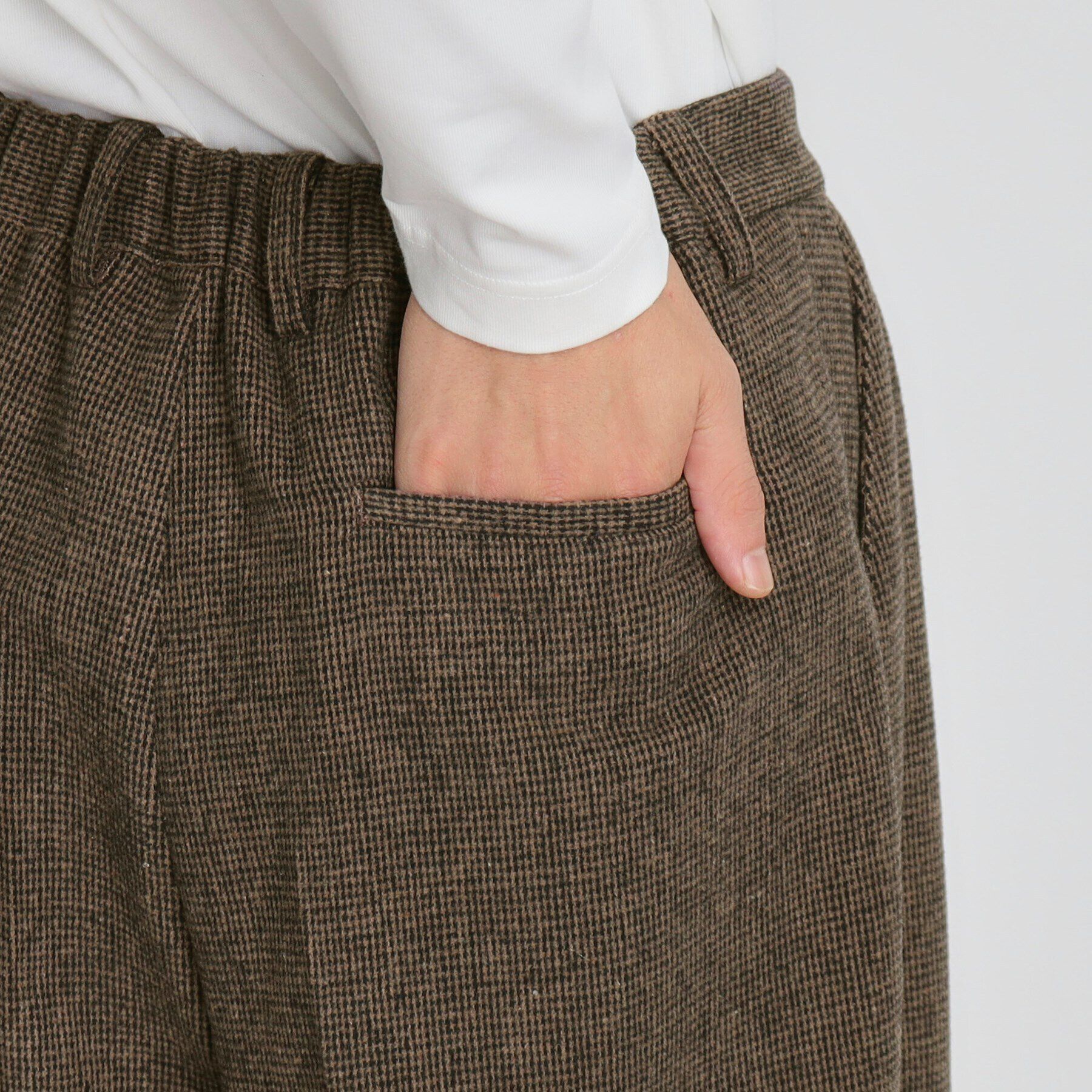 THE SHOP TK「タックワイドスラックス ブラック／グレンチェック／ブラウンチェック」|その他|