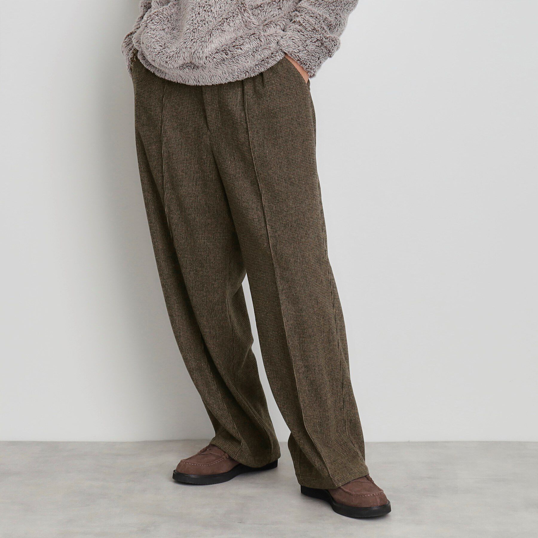 THE SHOP TK「タックワイドスラックス ブラック／グレンチェック／ブラウンチェック」|その他|ブラウン(244)