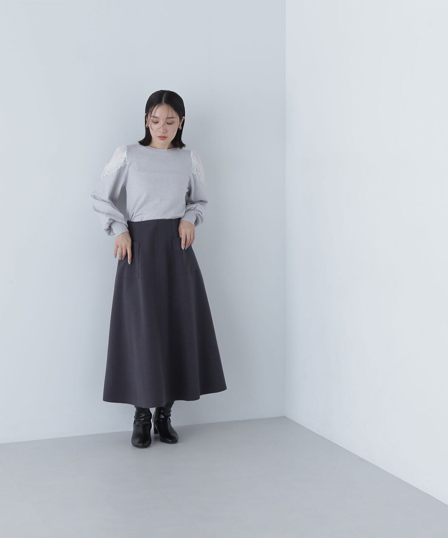  「フラワーレーストリミングニット」|ニット・セーター|