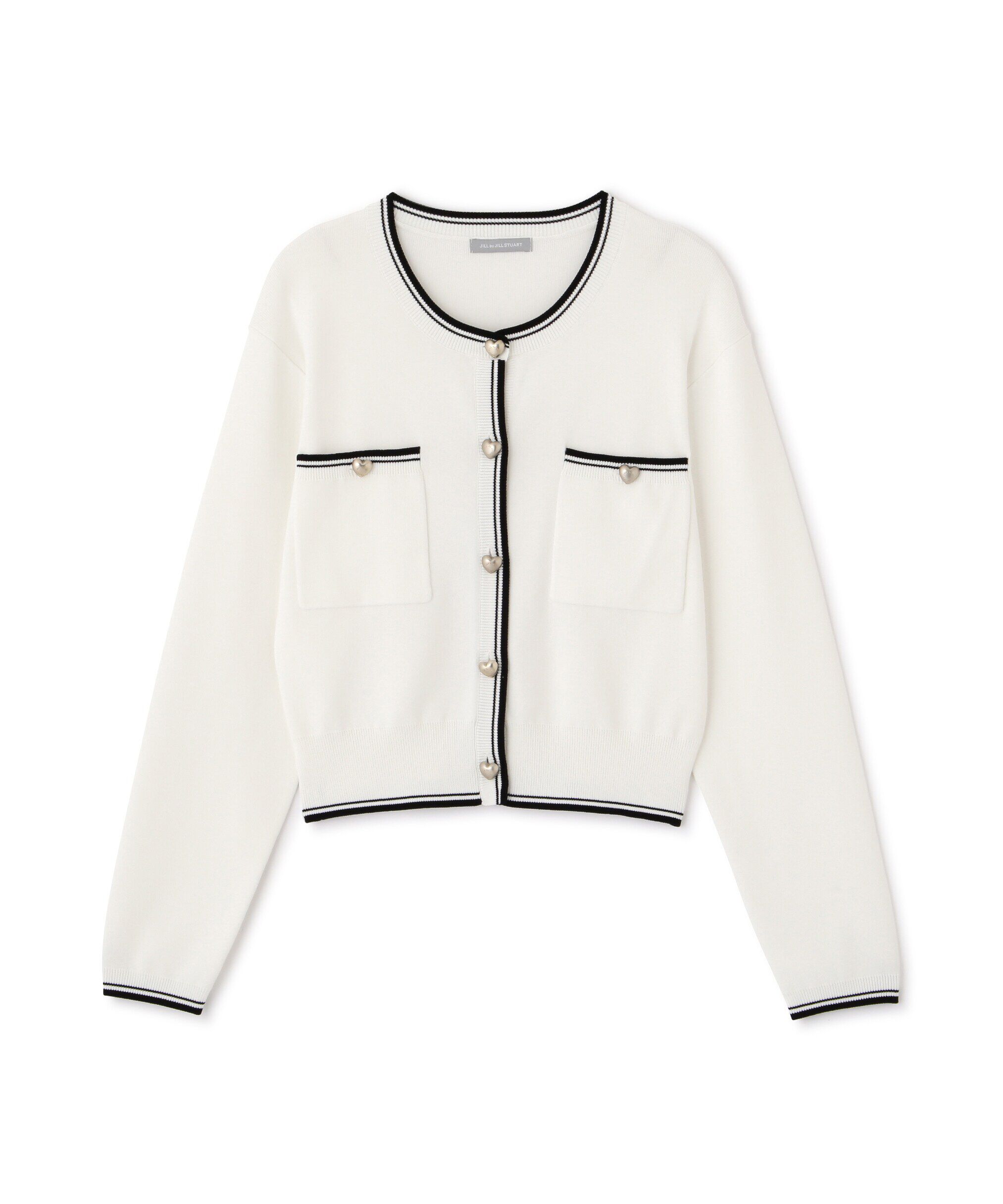  「バリエーションハートメタルUVカーデ WEB限定カラー:白赤」|ニット・セーター|