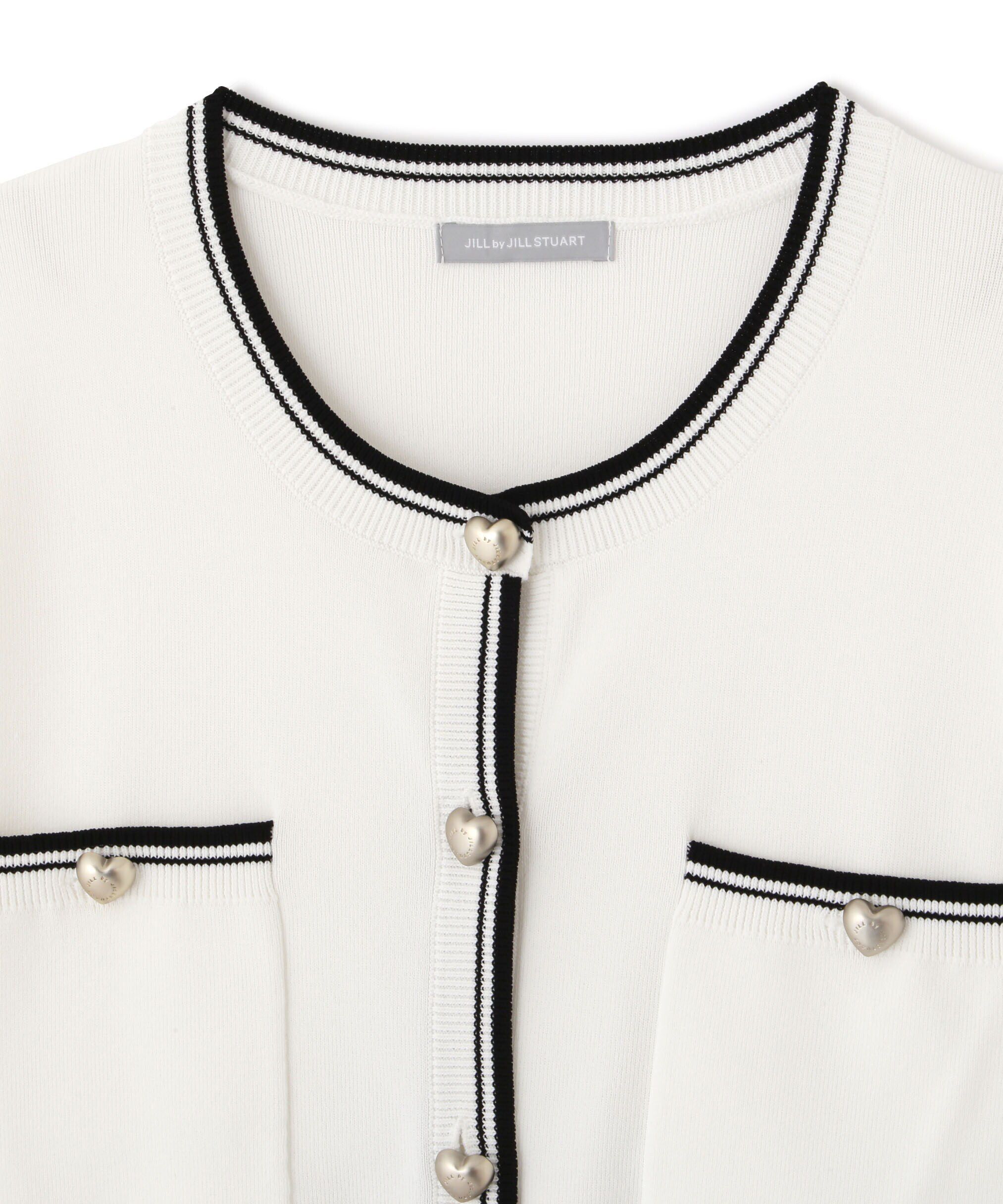  「バリエーションハートメタルUVカーデ WEB限定カラー:白赤」|ニット・セーター|