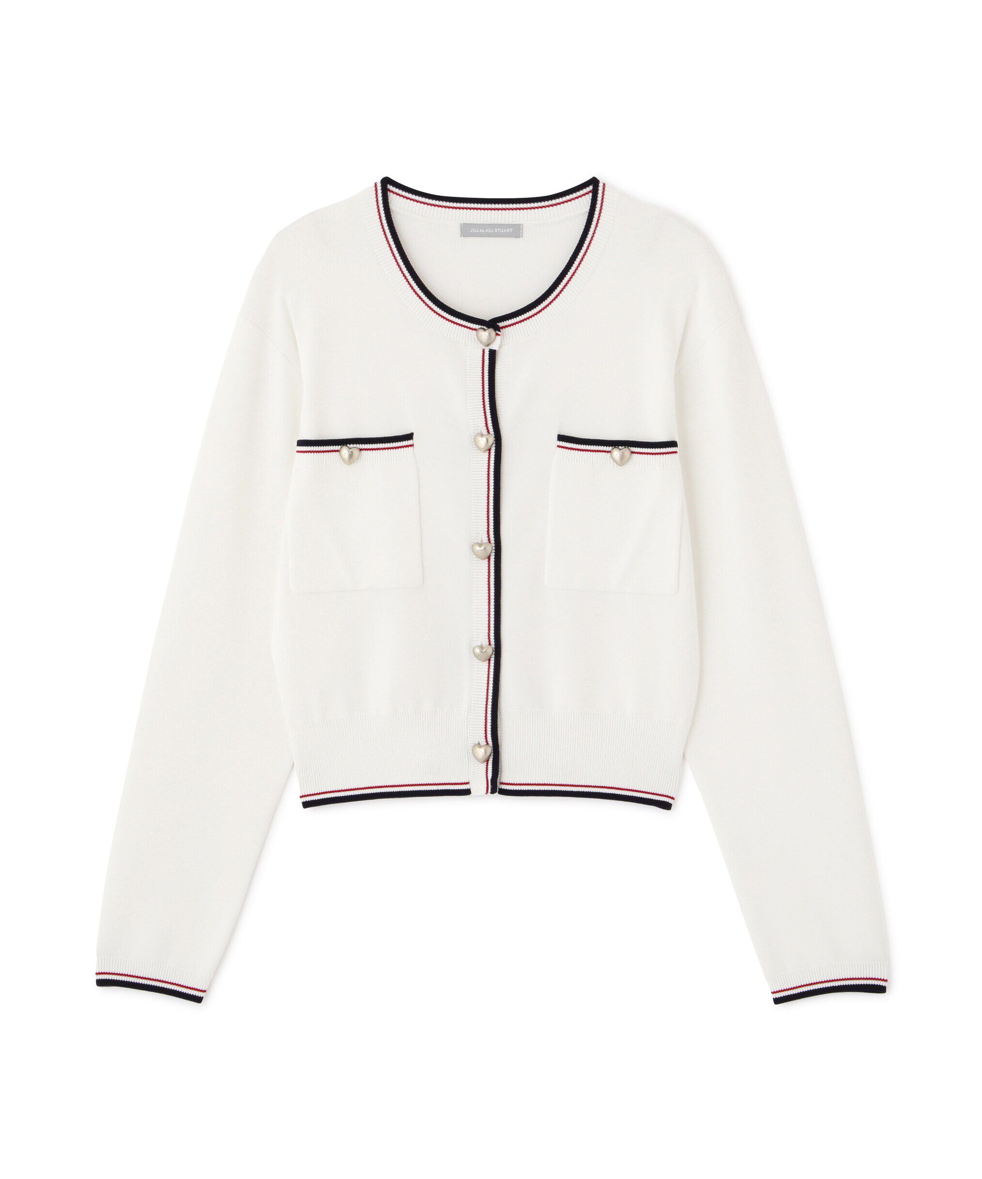  「バリエーションハートメタルUVカーデ WEB限定カラー:白赤」|ニット・セーター|