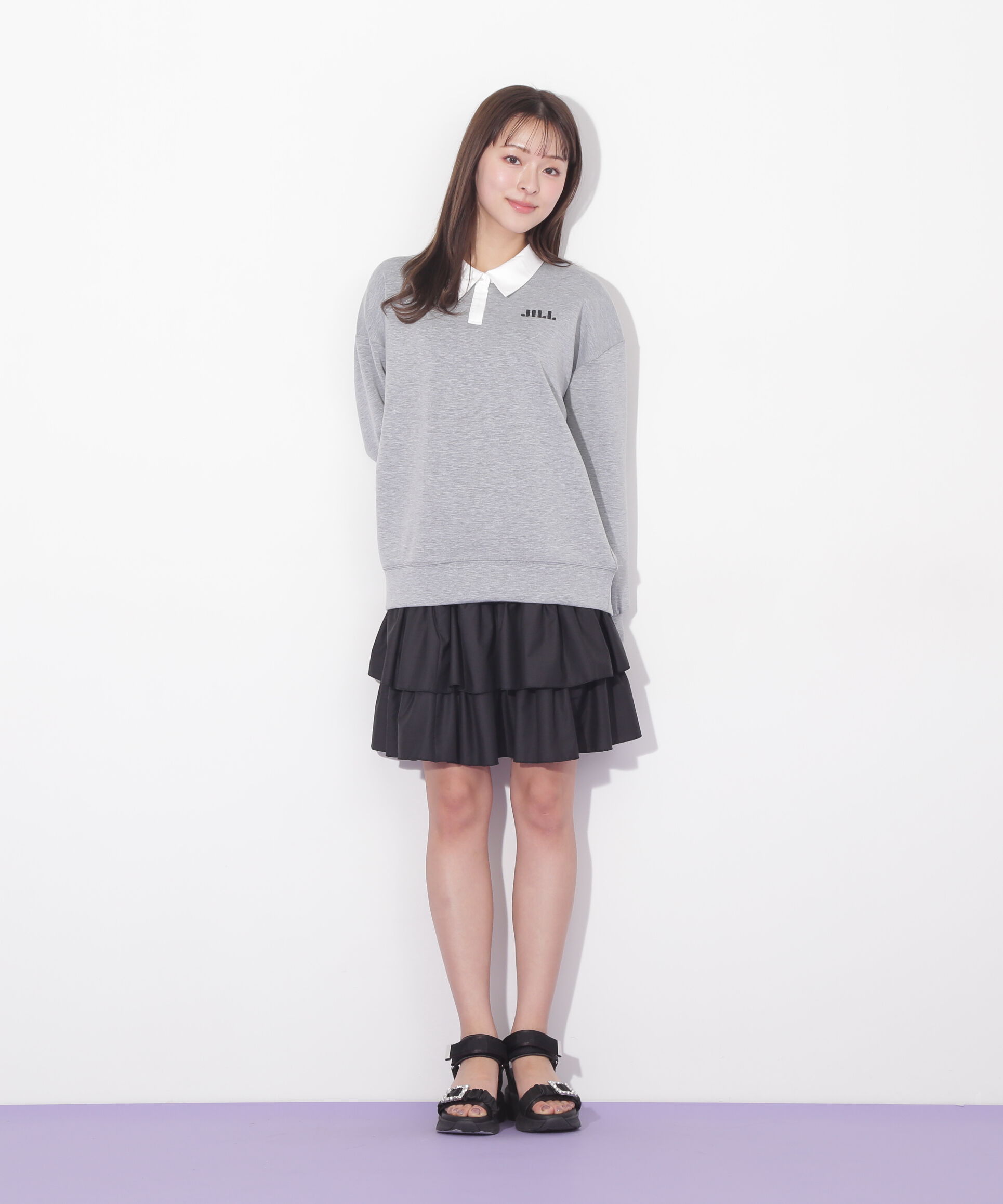  「ポロ衿スウェットフリルミニセットアップ」|ワンピース|