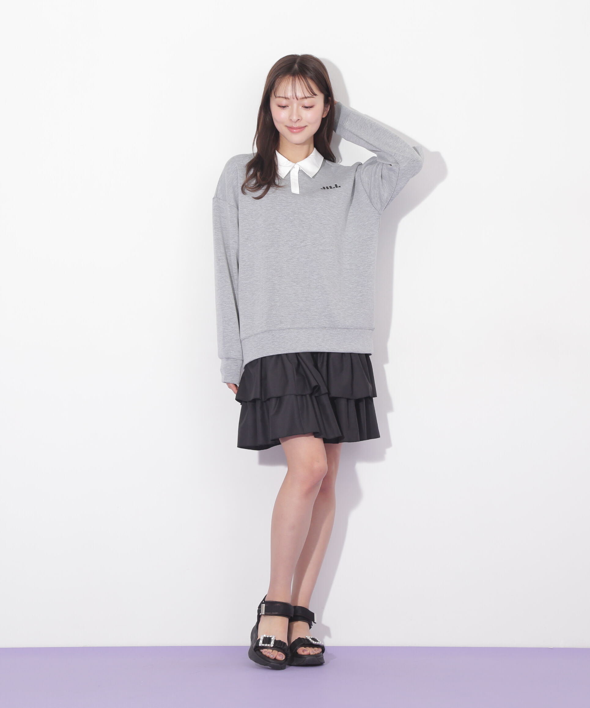  「ポロ衿スウェットフリルミニセットアップ」|ワンピース|
