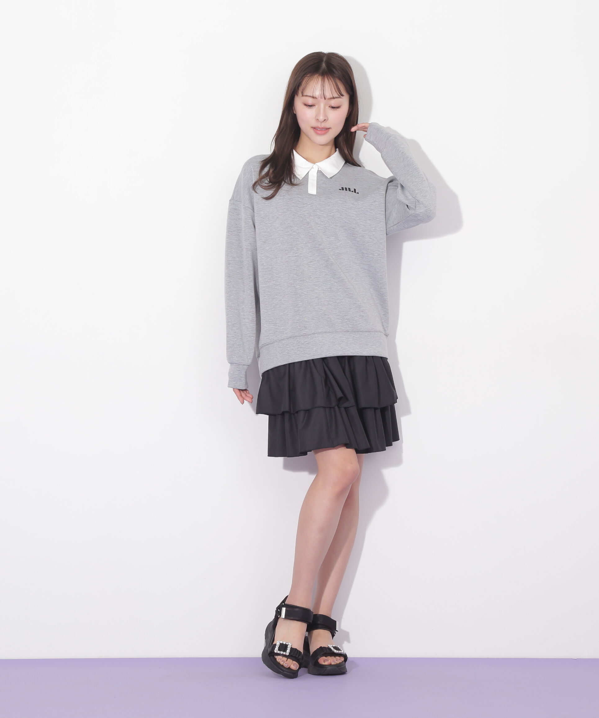  「ポロ衿スウェットフリルミニセットアップ」|ワンピース|