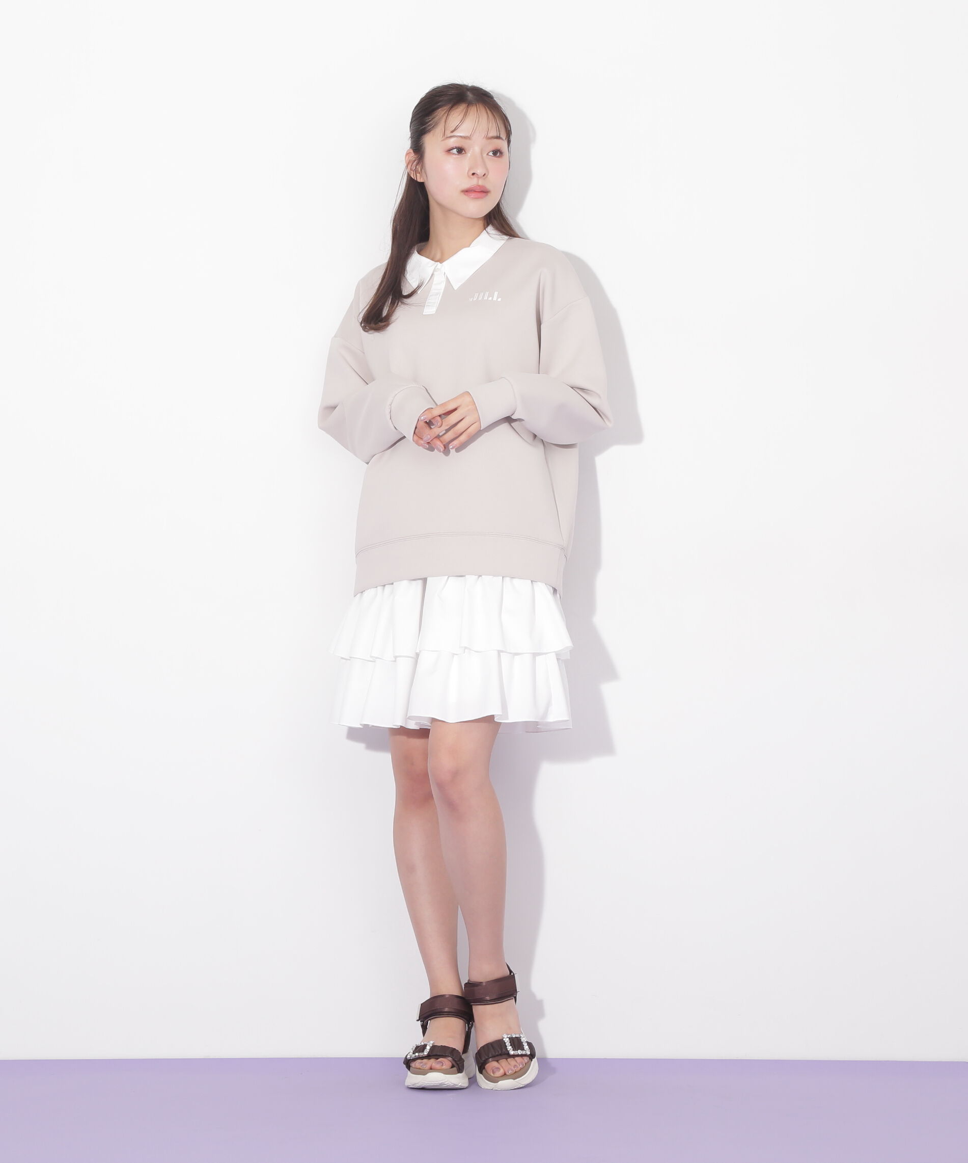  「ポロ衿スウェットフリルミニセットアップ」|ワンピース|