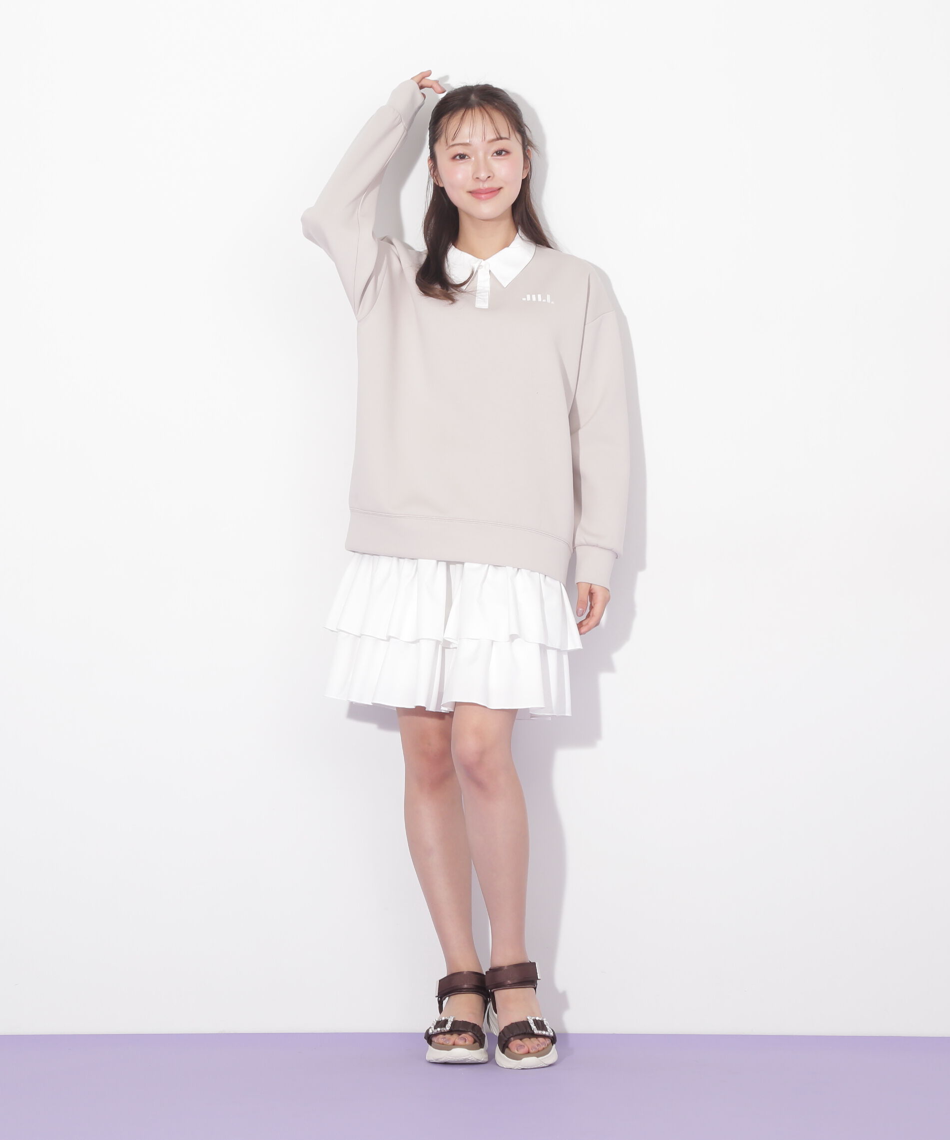  「ポロ衿スウェットフリルミニセットアップ」|ワンピース|