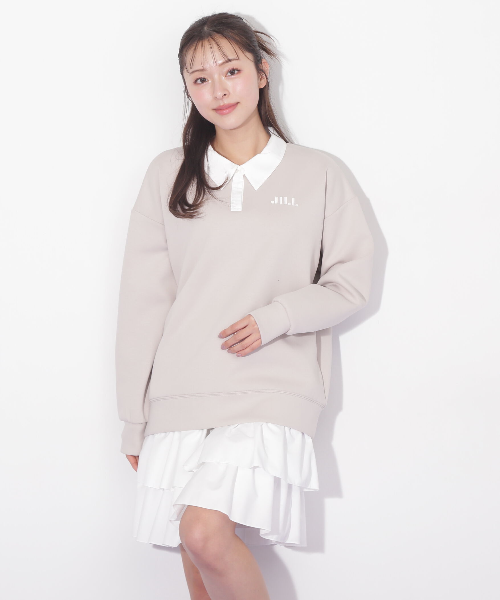  「ポロ衿スウェットフリルミニセットアップ」|ワンピース|