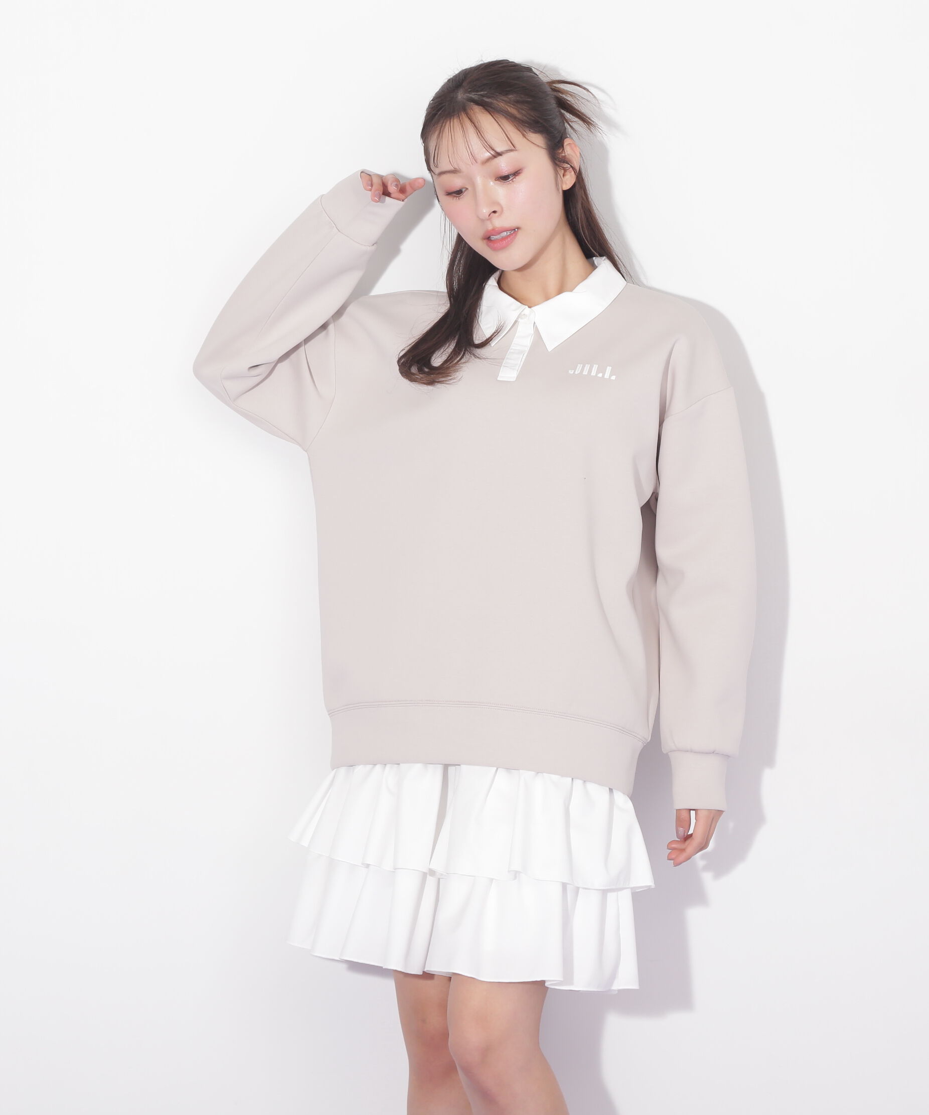  「ポロ衿スウェットフリルミニセットアップ」|ワンピース|