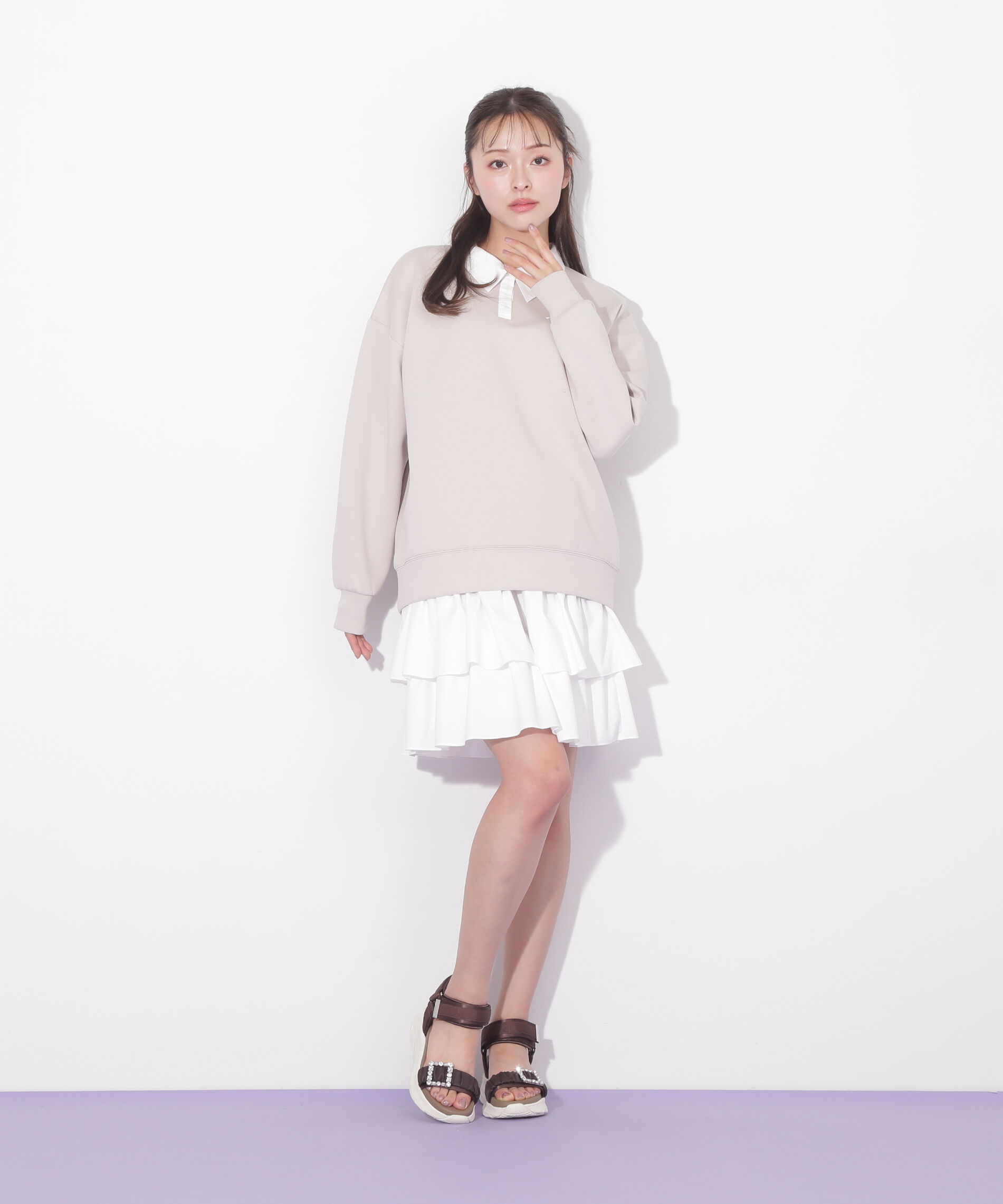  「ポロ衿スウェットフリルミニセットアップ」|ワンピース|