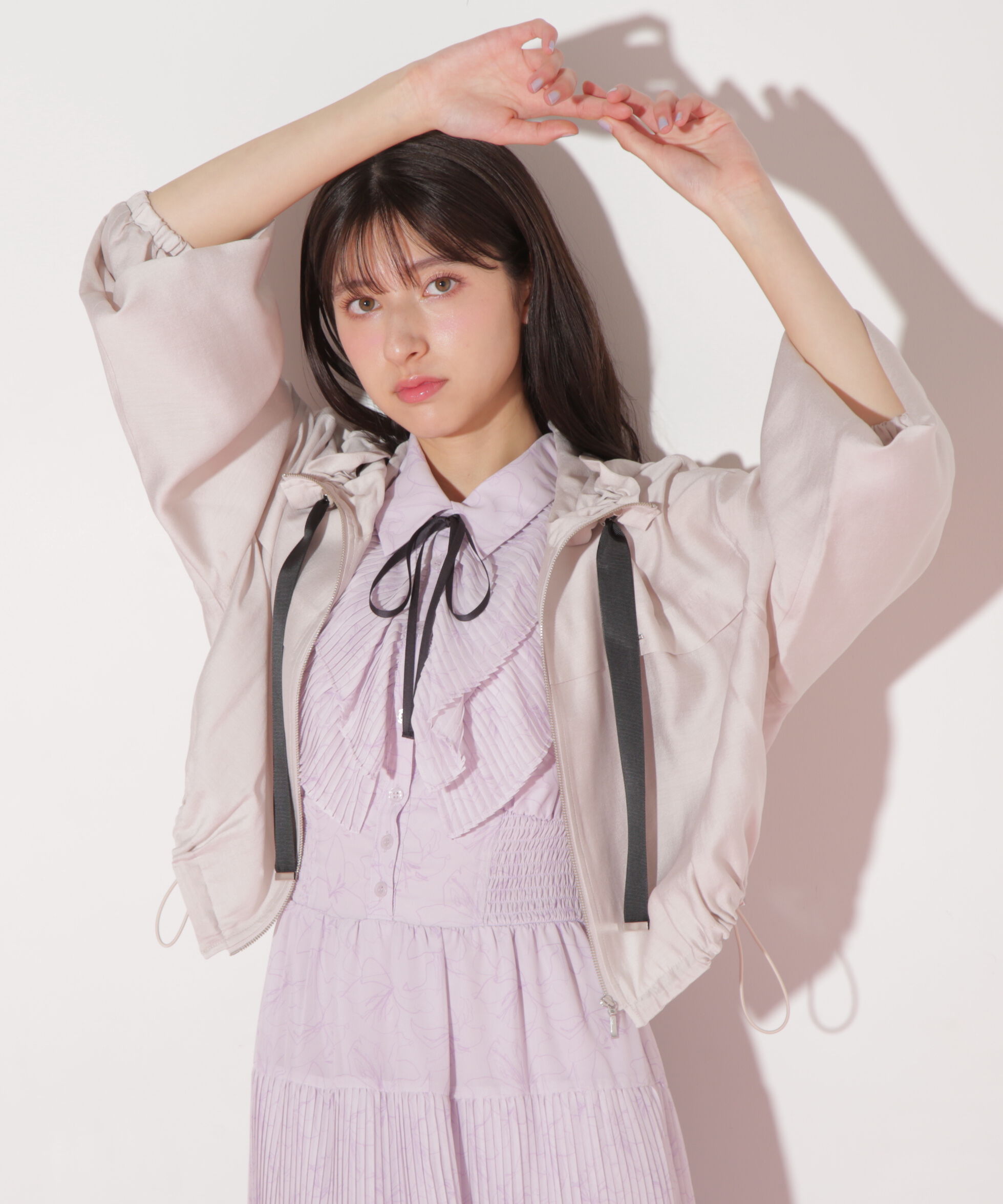  「ショート丈シアーブルゾン」|その他|ピンク