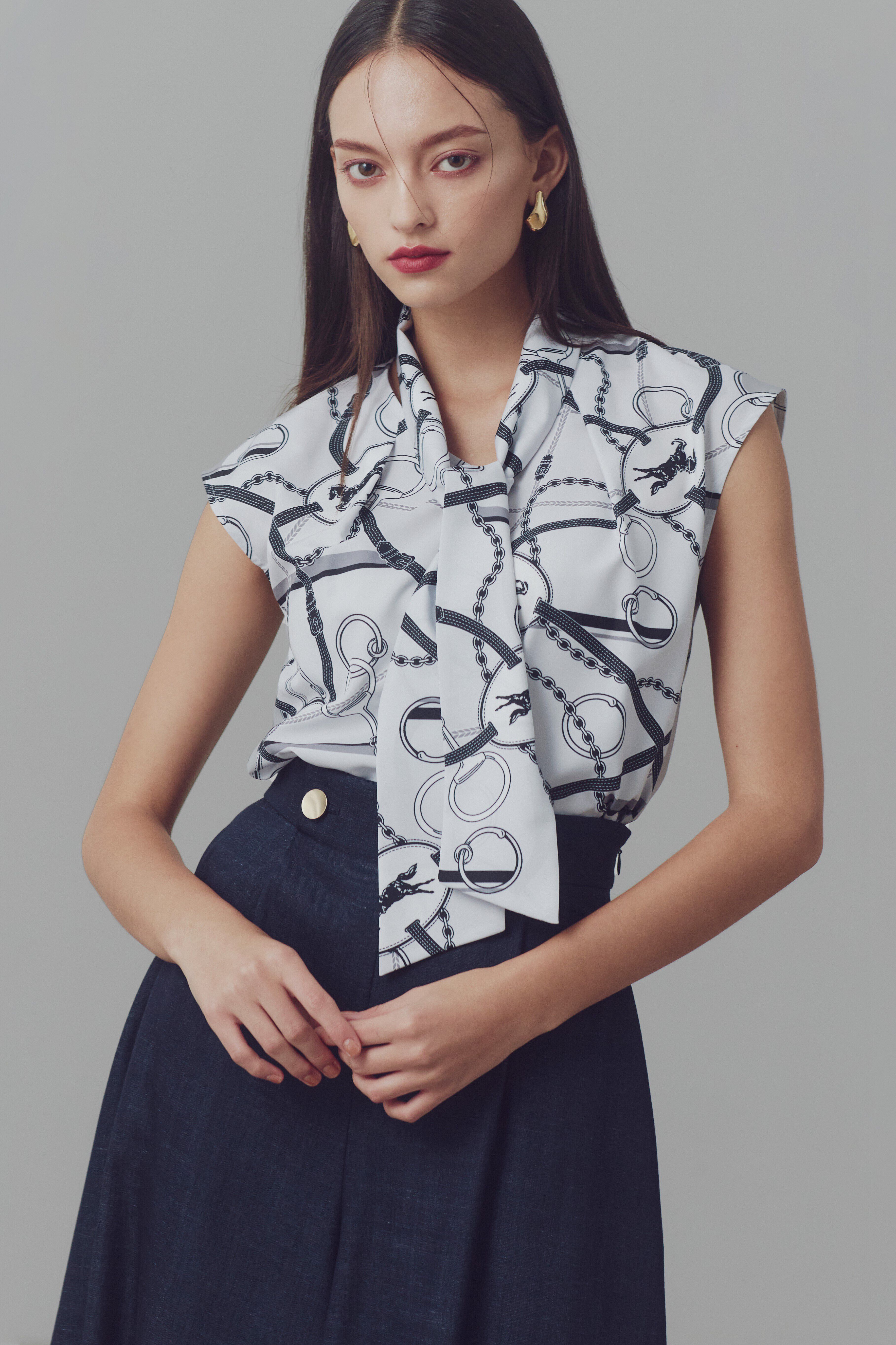  「◆ホースプレートプリントストールブラウス」|シャツ・ブラウス|グレー