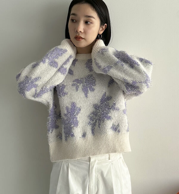 Doux archives「フラワーラメジャガードニット」|ニット・セーター|
