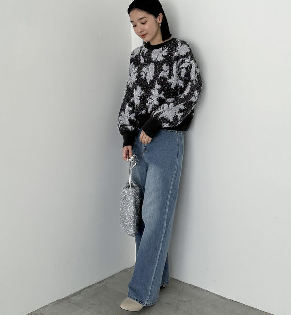 Doux archives「フラワーラメジャガードニット」|ニット・セーター|