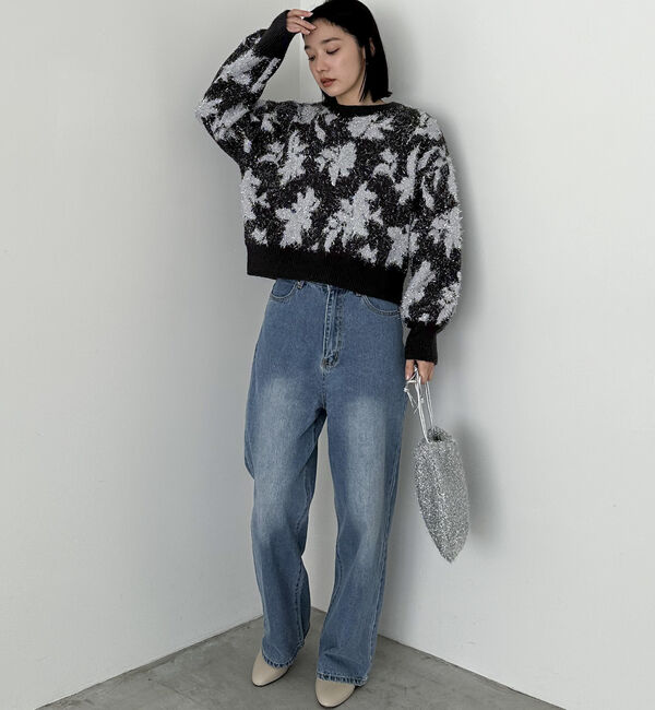 Doux archives「フラワーラメジャガードニット」|ニット・セーター|