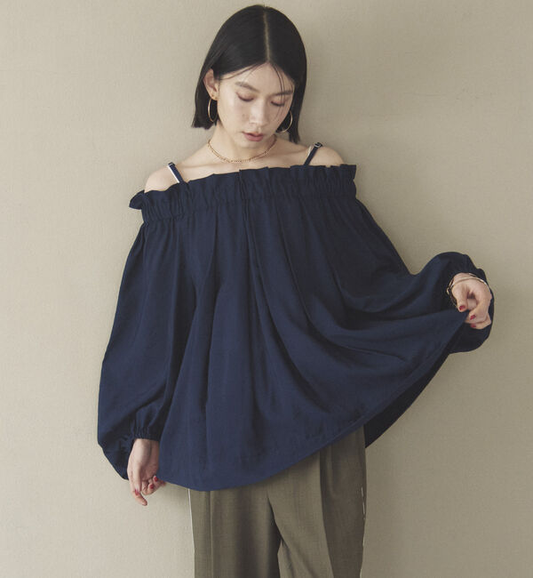 Doux archives「オフショルフリルブラウス」|シャツ・ブラウス|NAVY