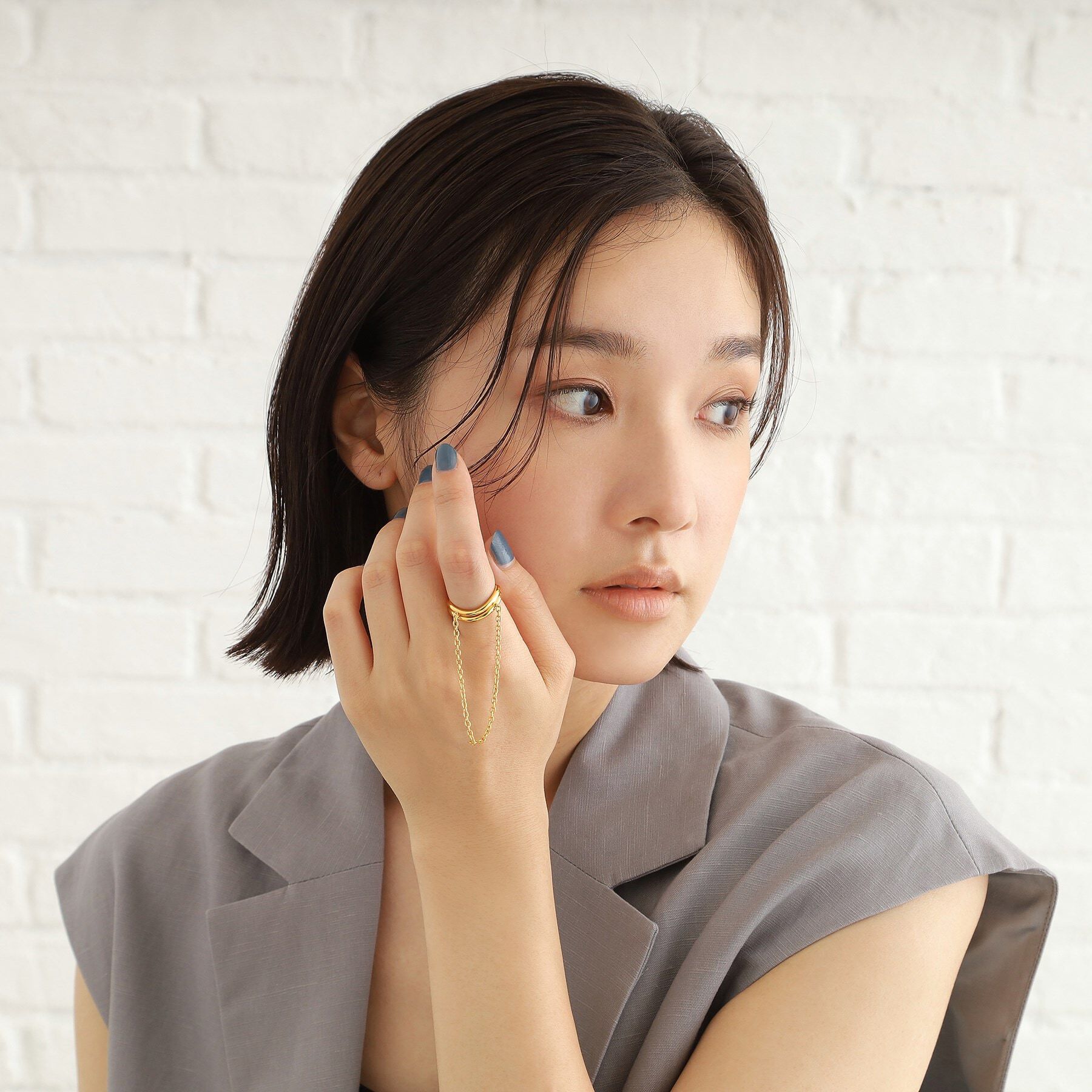 COCOSHNIK ONKITSCH「シルバー ドレープチェーン ダブルカーブリング GP」|リング|