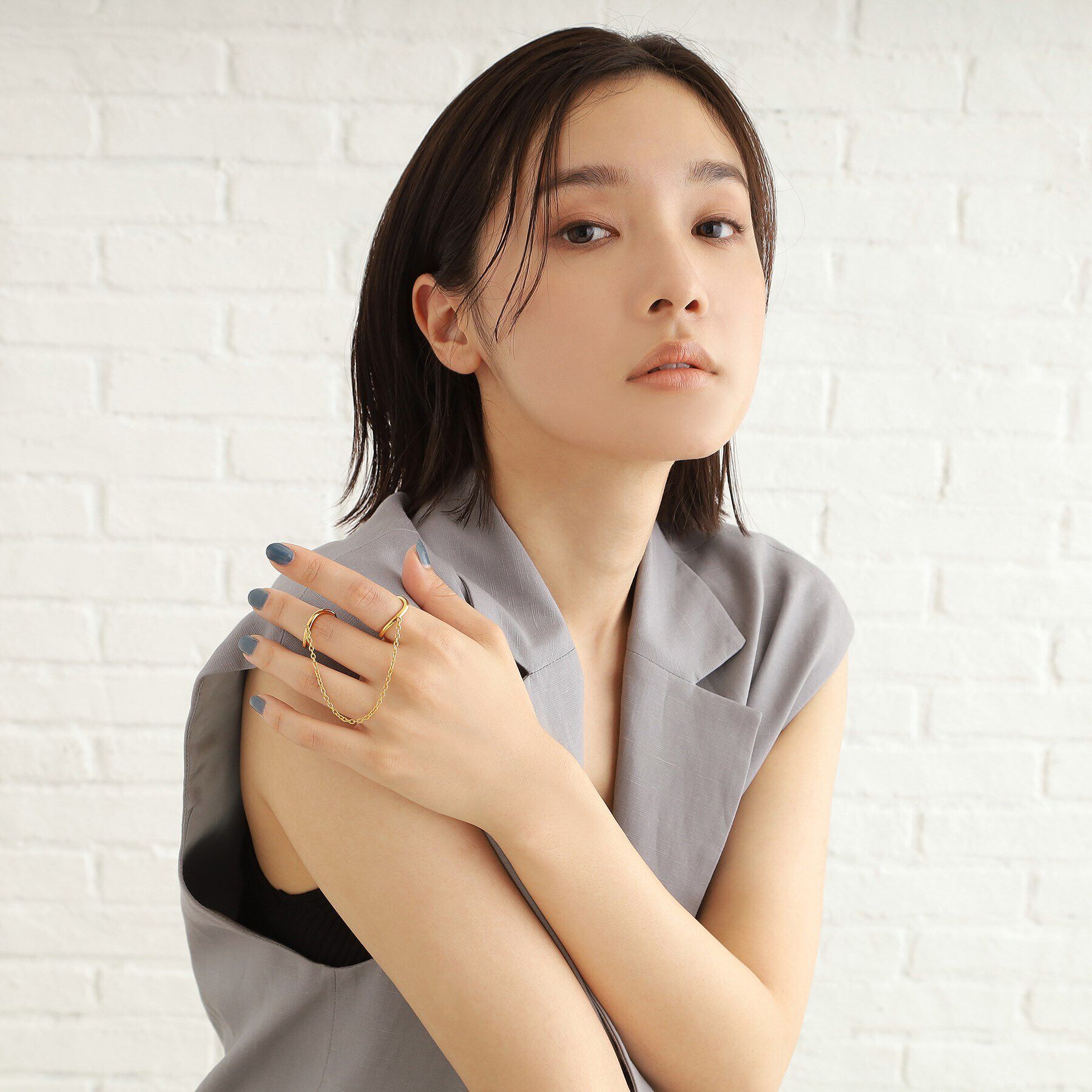 COCOSHNIK ONKITSCH「シルバー ドレープチェーン ダブルカーブリング GP」|リング|