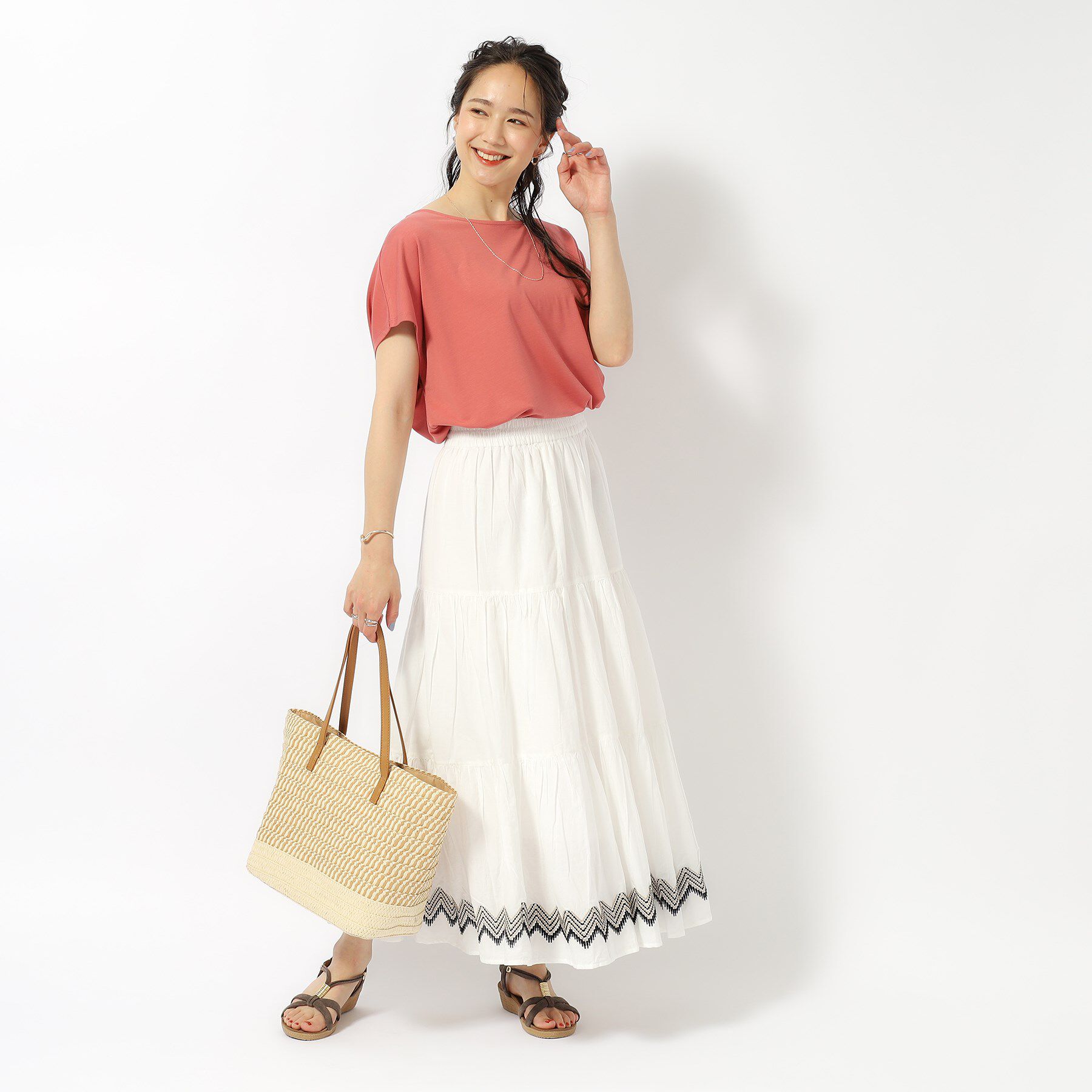 SHOO･LA･RUE「【UV】アウトで決まる とろみラウンドヘム半袖トップス」|Tシャツ・カットソー|