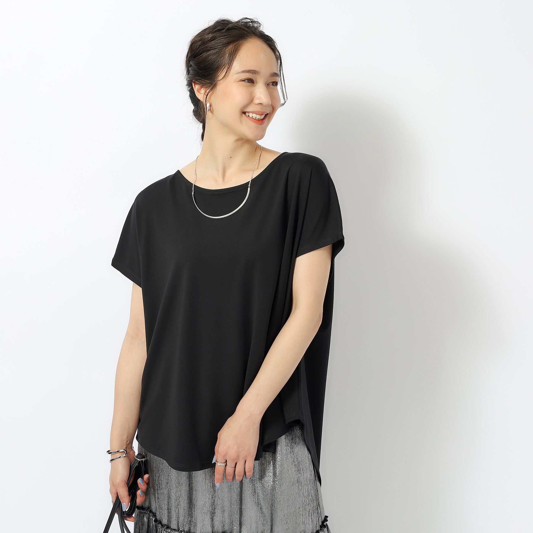 SHOO･LA･RUE「【UV】アウトで決まる とろみラウンドヘム半袖トップス」|Tシャツ・カットソー|