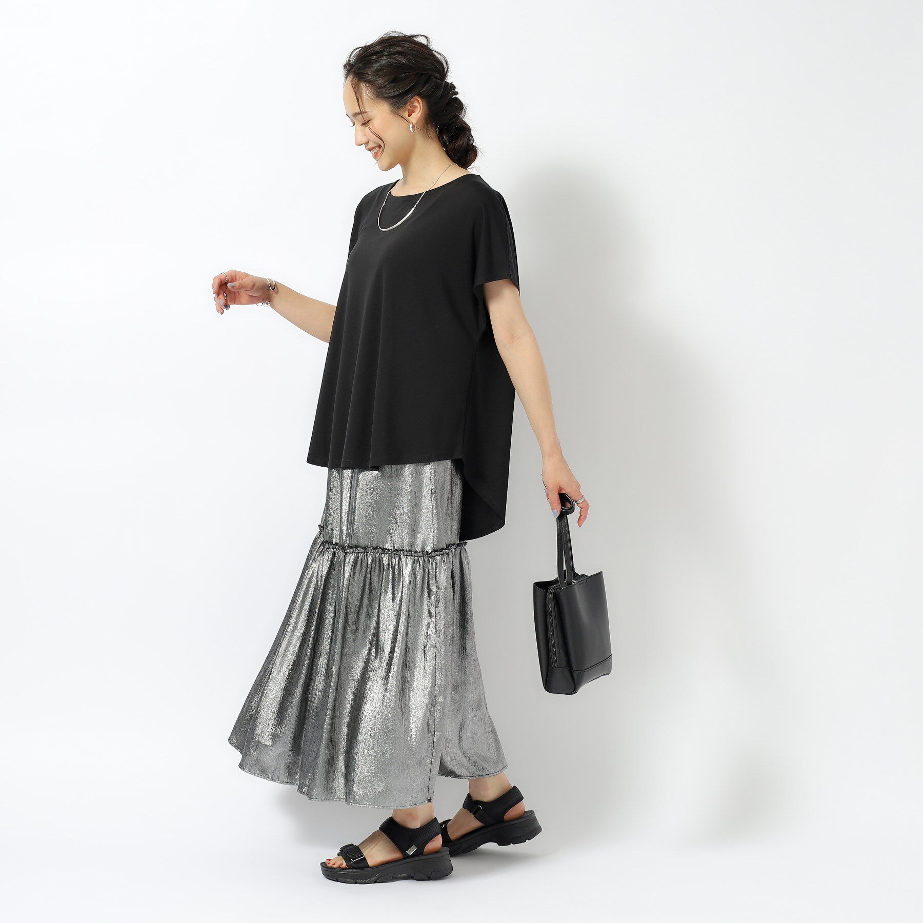 SHOO･LA･RUE「【UV】アウトで決まる とろみラウンドヘム半袖トップス」|Tシャツ・カットソー|