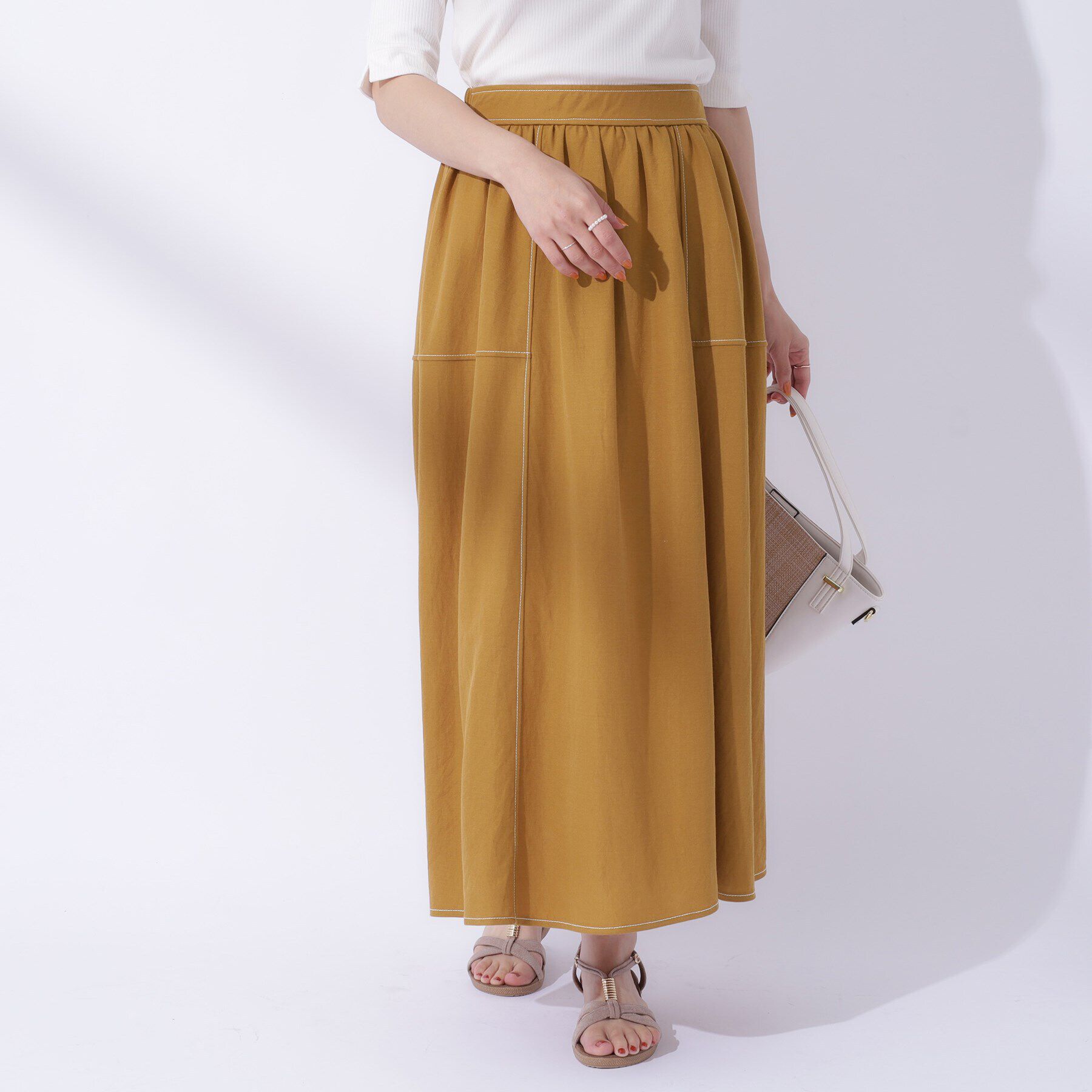 SHOO･LA･RUE「【UV】大人上品な 配色ステッチ フレアスカート」|スカート|