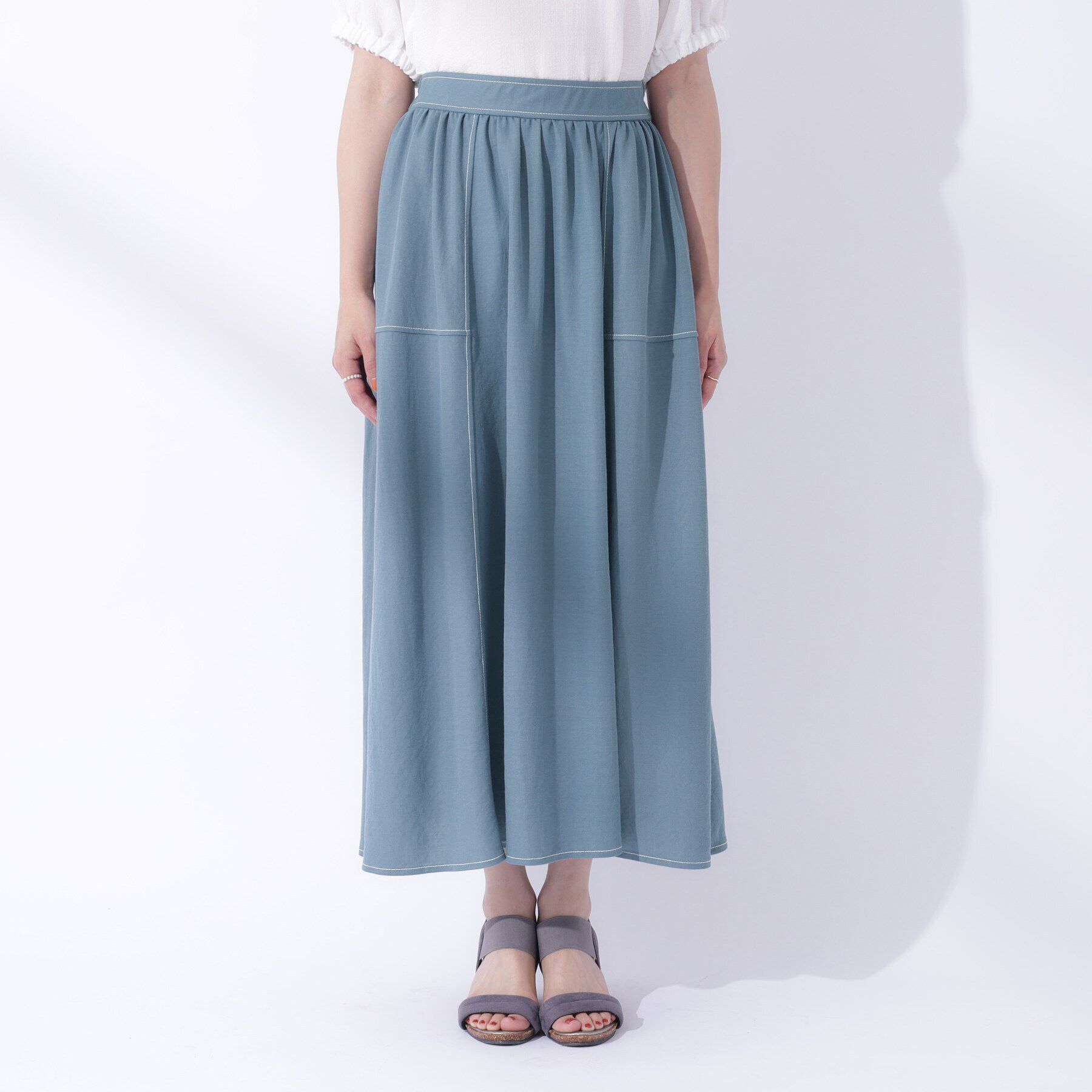 SHOO･LA･RUE「【UV】大人上品な 配色ステッチ フレアスカート」|スカート|