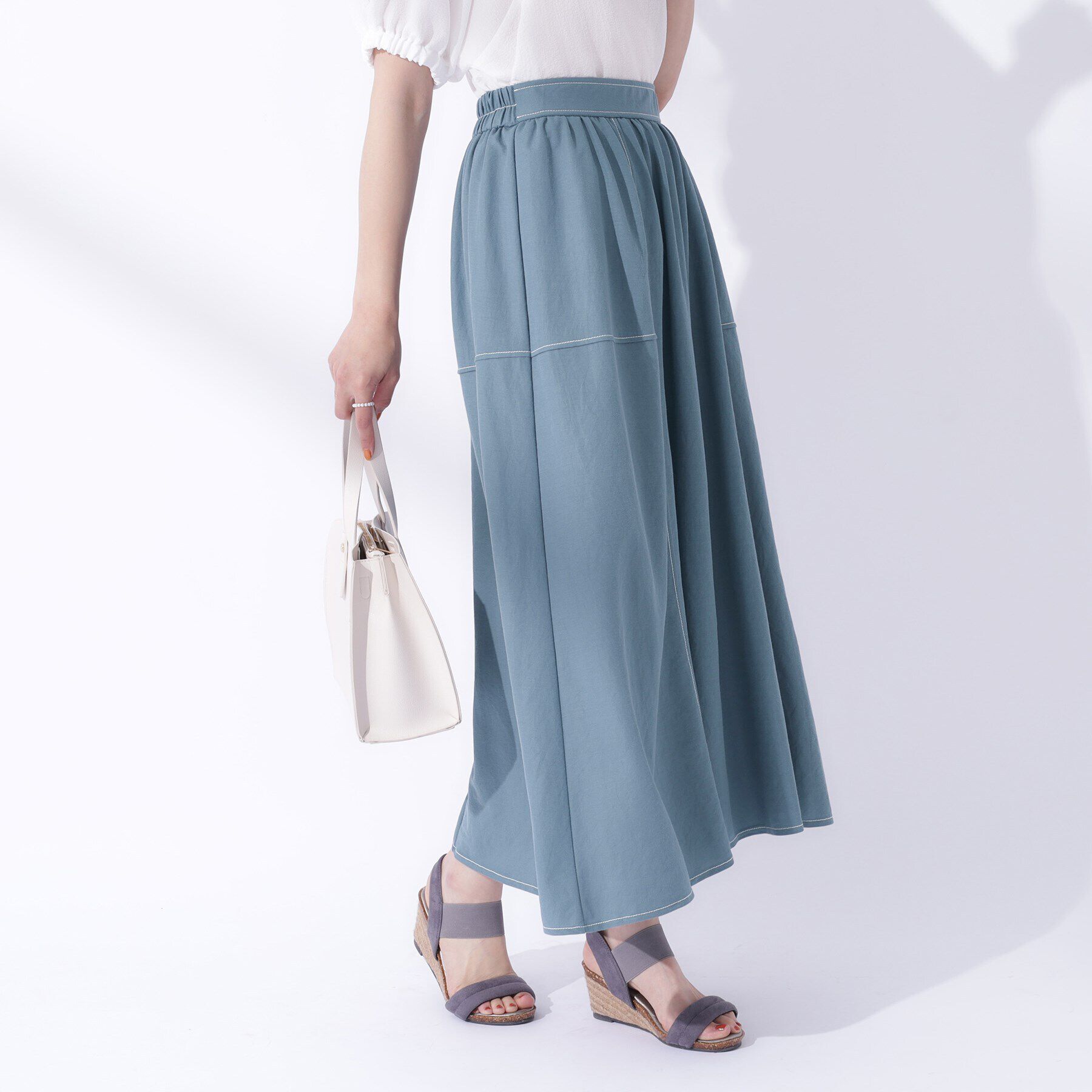 SHOO･LA･RUE「【UV】大人上品な 配色ステッチ フレアスカート」|スカート|