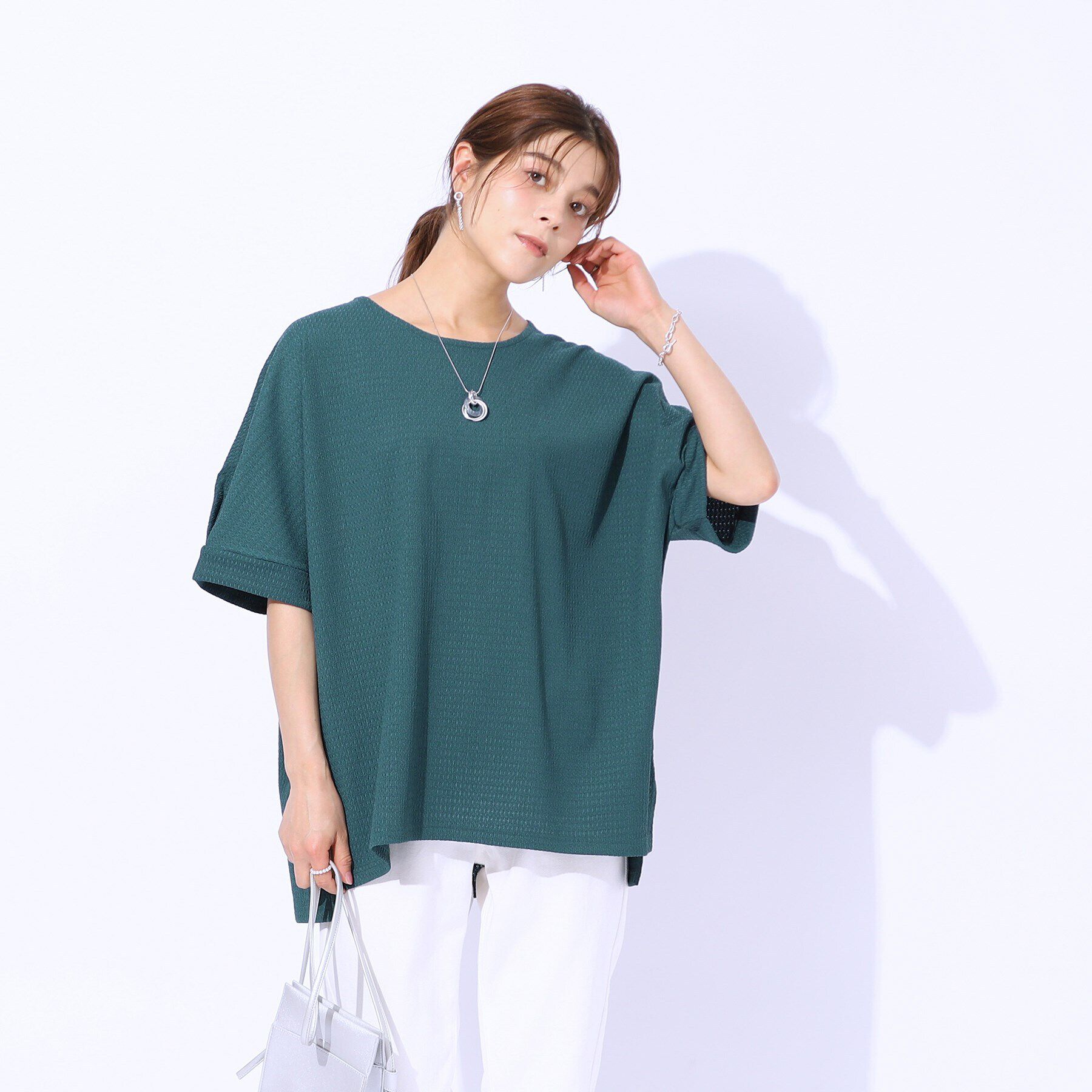 SHOO･LA･RUE「【涼やかリラクシー】アウトで決まる 5分袖ドルマントップス」|Tシャツ・カットソー|