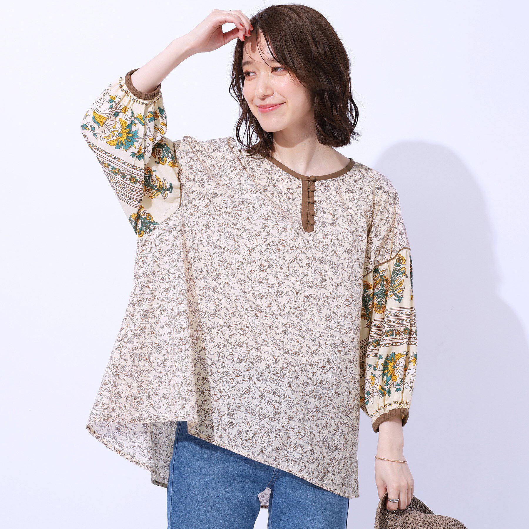 SHOO･LA･RUE「【洗える/インド綿100％】さらり軽やか お袖ボリュームブラウス」|シャツ・ブラウス|ライトベージュ(75