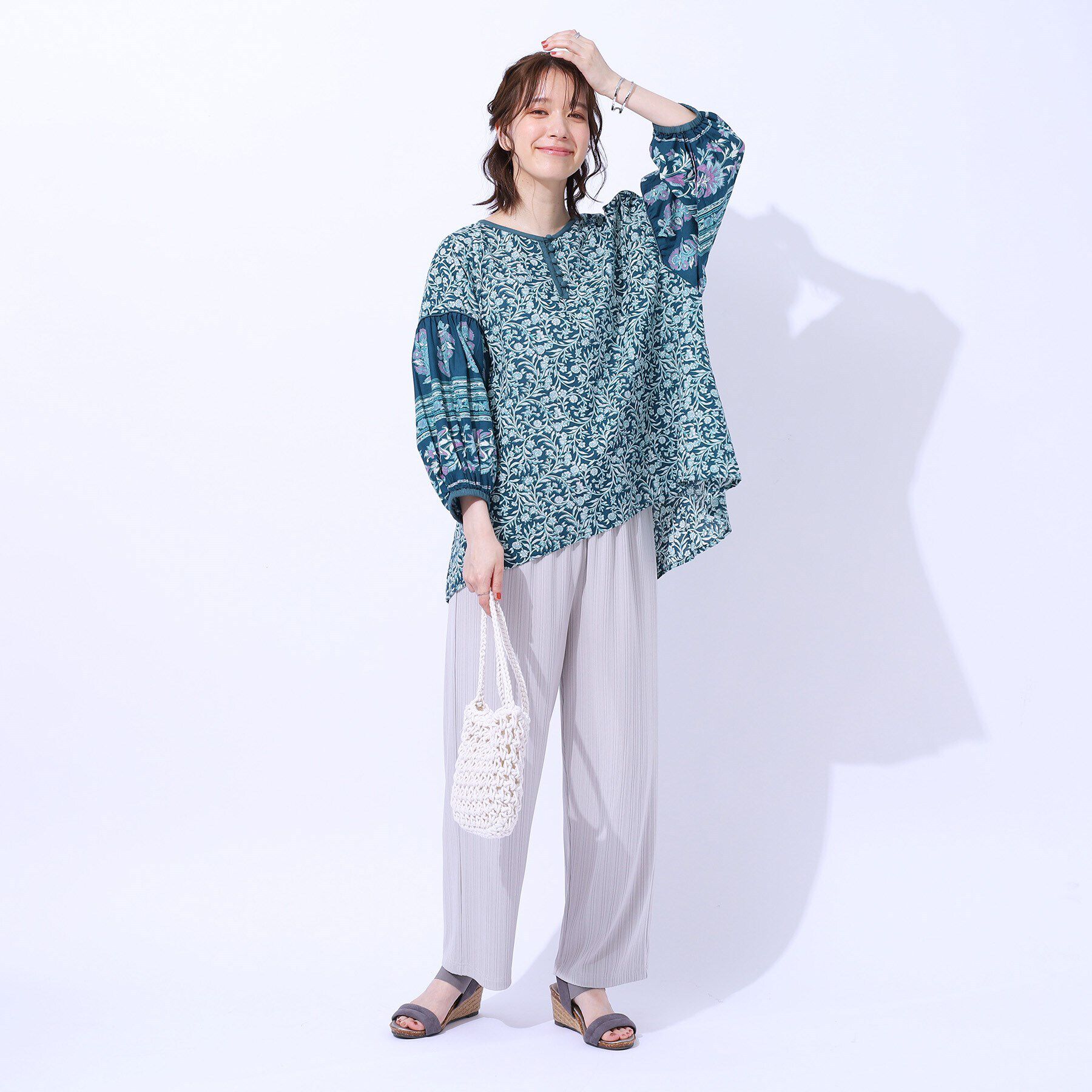 SHOO･LA･RUE「【洗える/インド綿100％】さらり軽やか お袖ボリュームブラウス」|シャツ・ブラウス|