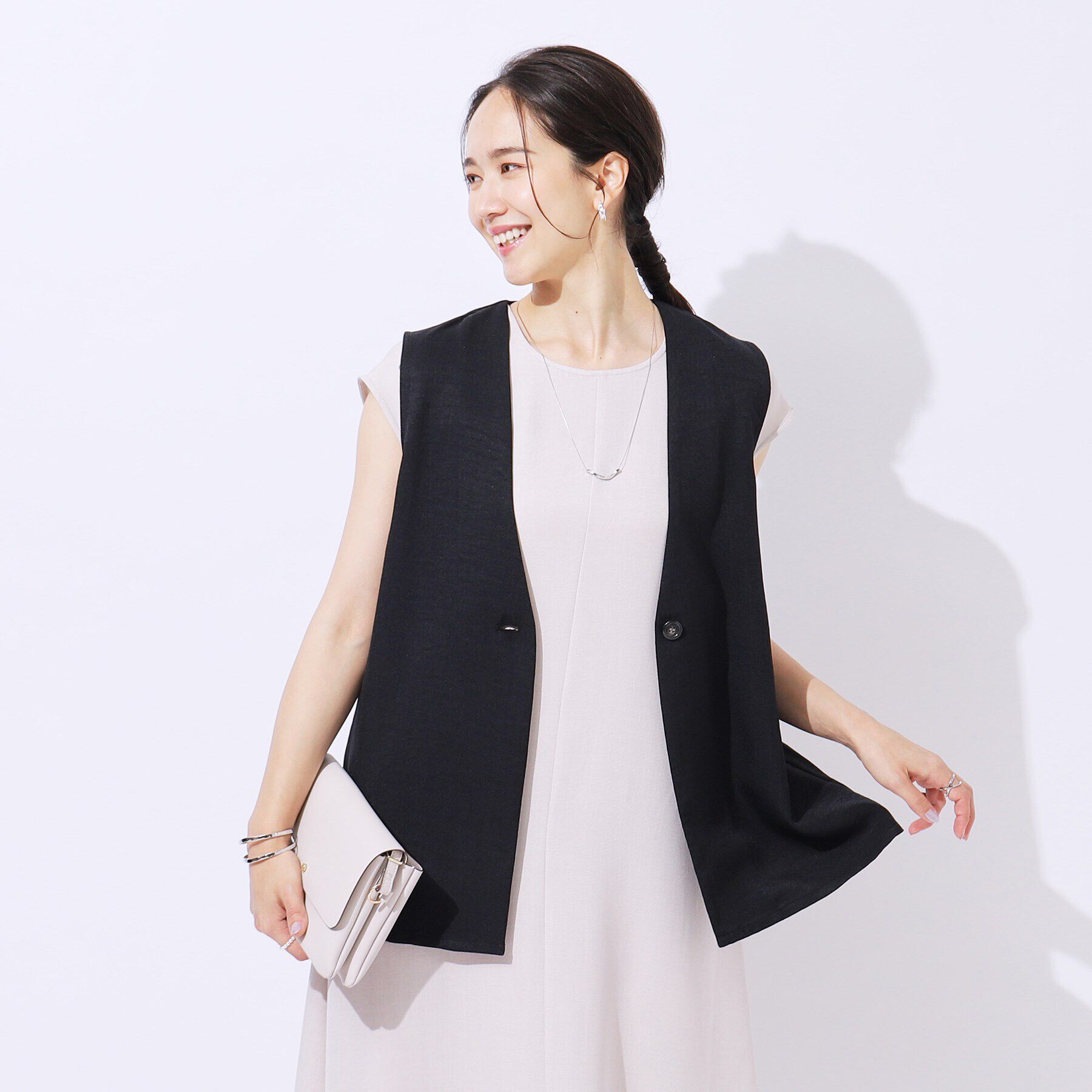 SHOO･LA･RUE「【洗える/セットアップ可】プラスワンで旬顔に 大人の麻調ジレ」|ベスト・ジレ|