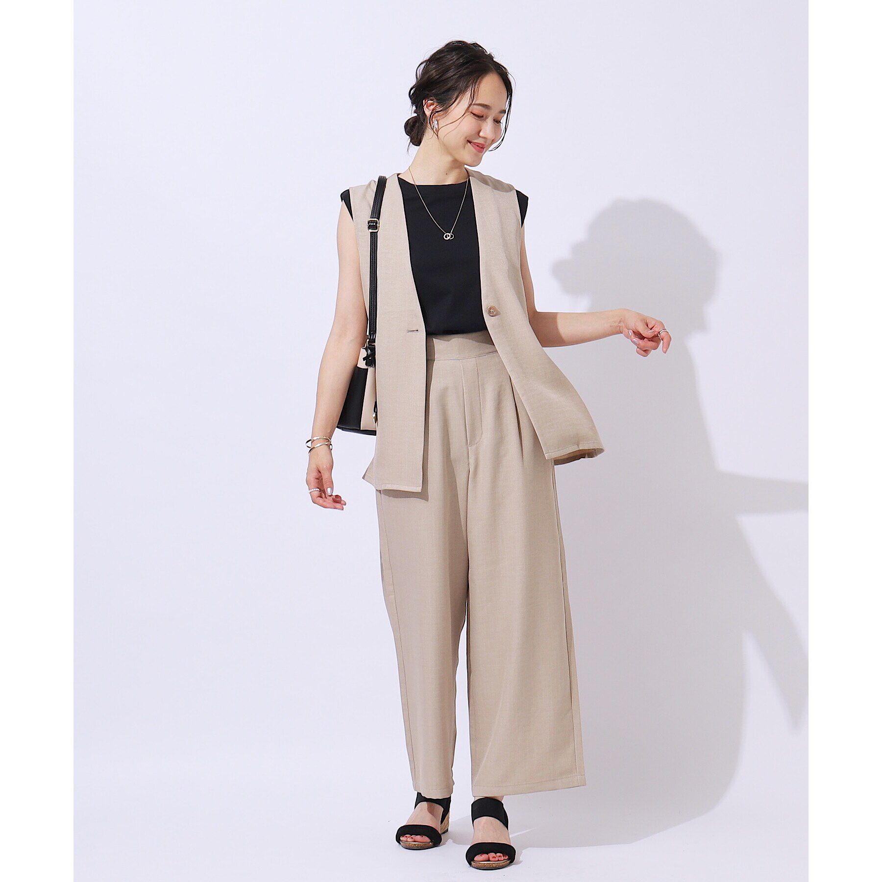 SHOO･LA･RUE「【洗える/セットアップ可】プラスワンで旬顔に 大人の麻調ジレ」|ベスト・ジレ|