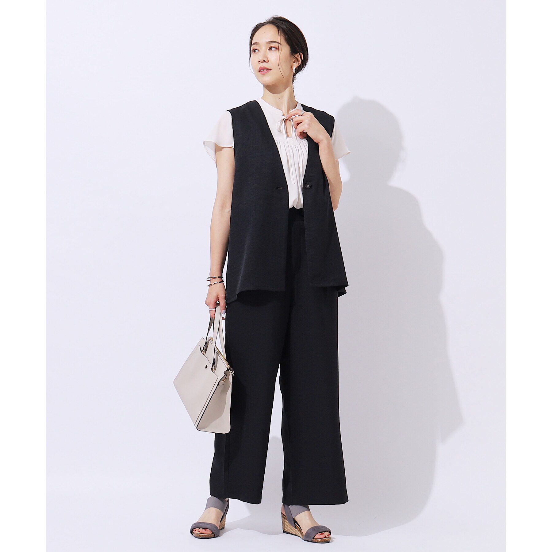 SHOO･LA･RUE「【洗える/セットアップ可】プラスワンで旬顔に 大人の麻調ジレ」|ベスト・ジレ|