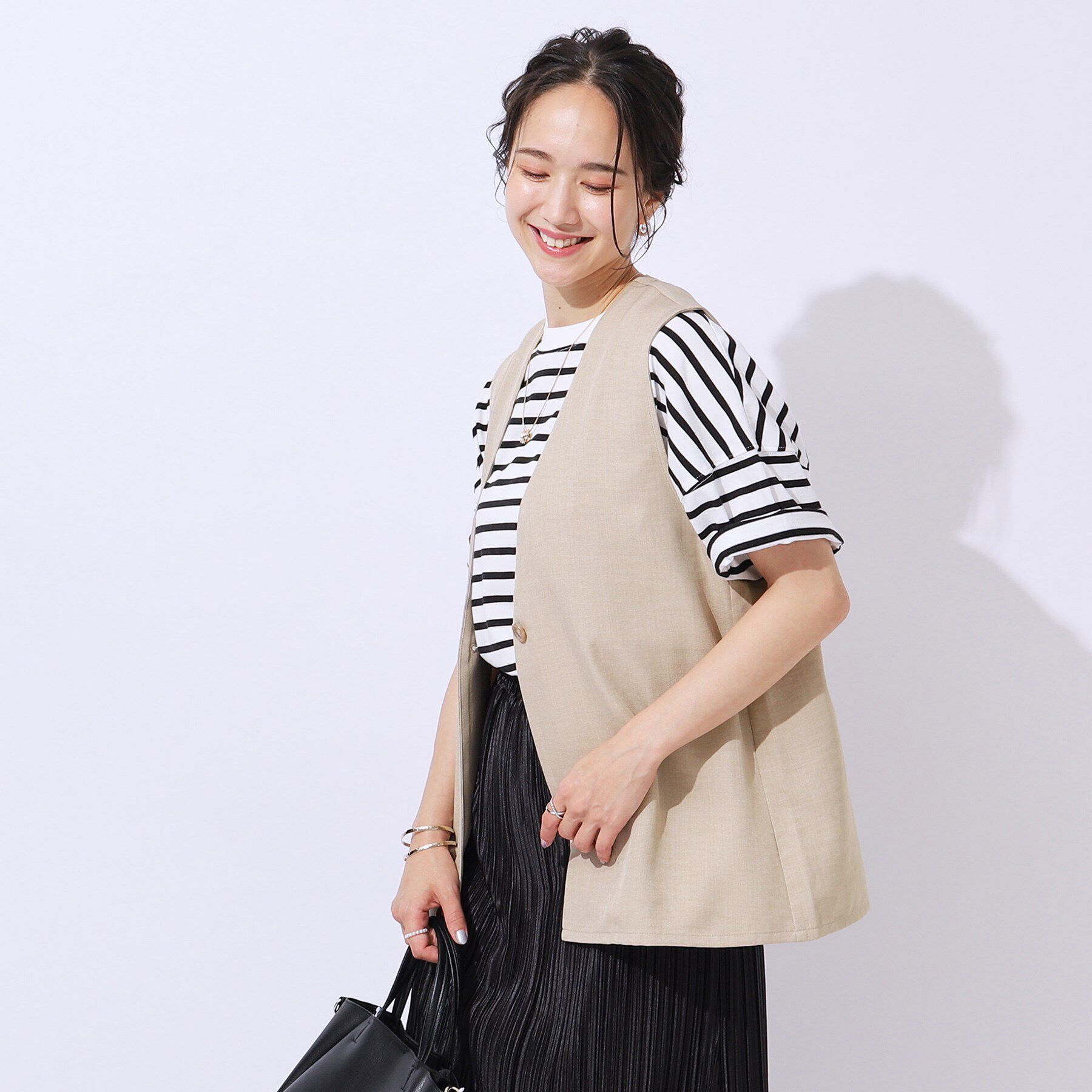 SHOO･LA･RUE「【洗える/セットアップ可】プラスワンで旬顔に 大人の麻調ジレ」|ベスト・ジレ|