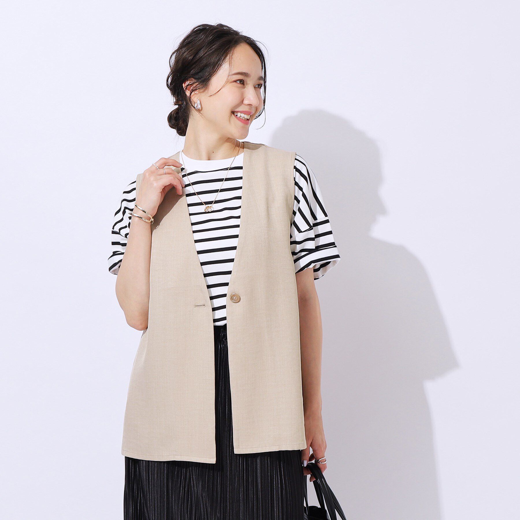SHOO･LA･RUE「【洗える/セットアップ可】プラスワンで旬顔に 大人の麻調ジレ」|ベスト・ジレ|