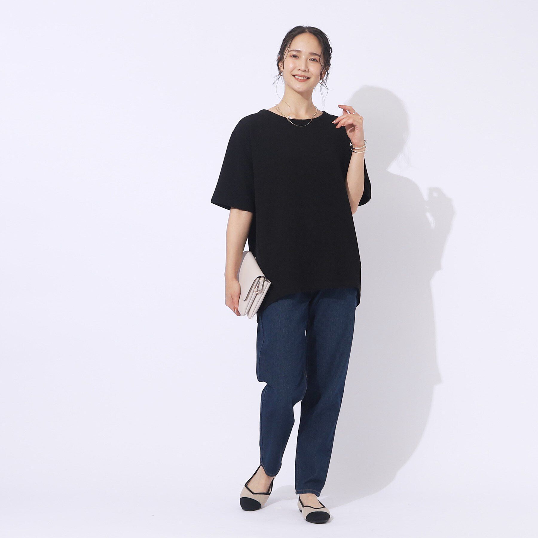 SHOO･LA･RUE「【洗える/5分袖】すっきりきれいに魅せる ふくれジャカード コクーントップス」|Tシャツ・カットソー|