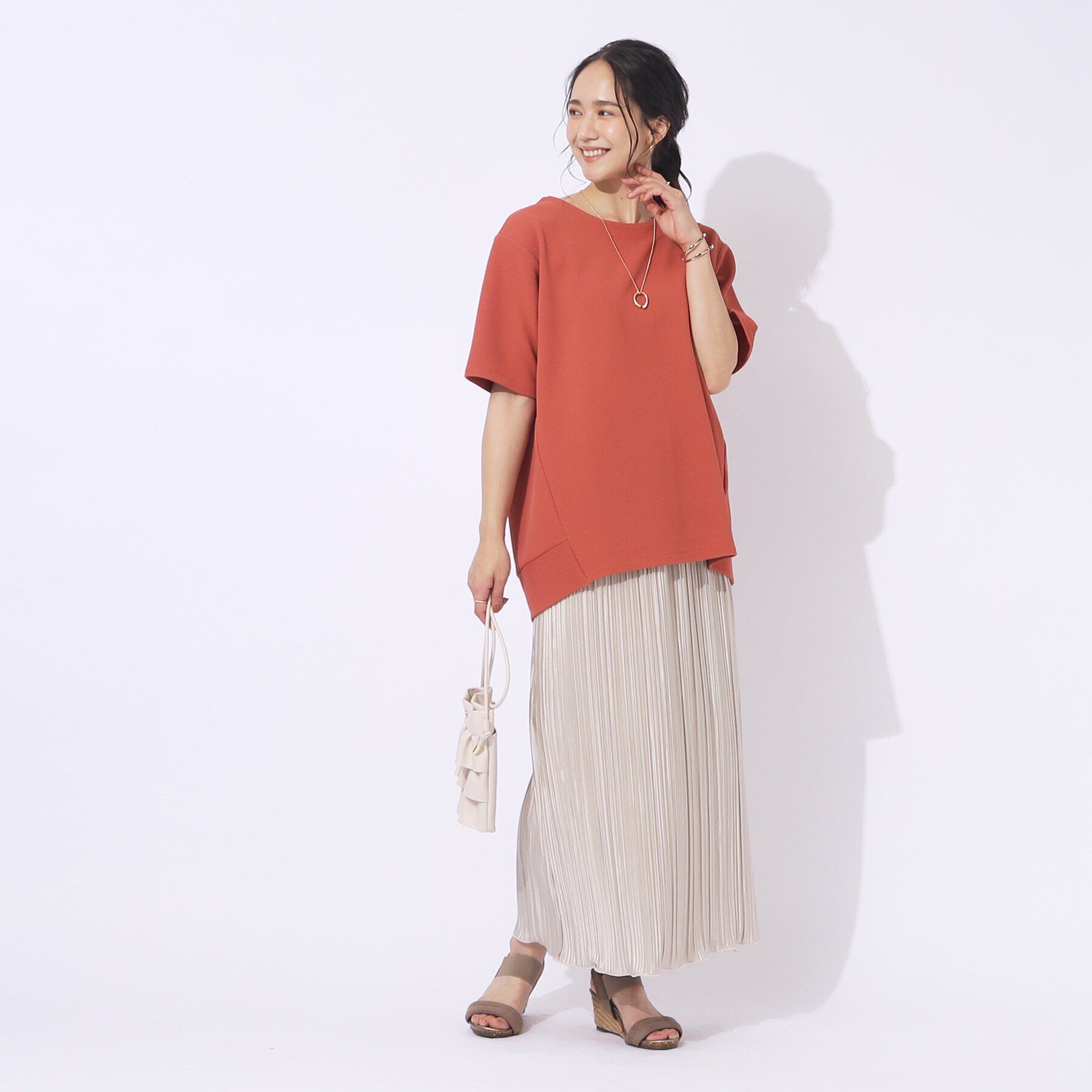 SHOO･LA･RUE「【洗える/5分袖】すっきりきれいに魅せる ふくれジャカード コクーントップス」|Tシャツ・カットソー|