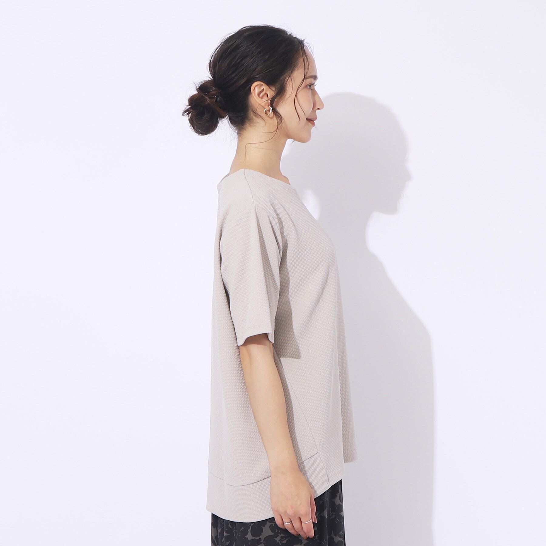 SHOO･LA･RUE「【洗える/5分袖】すっきりきれいに魅せる ふくれジャカード コクーントップス」|Tシャツ・カットソー|