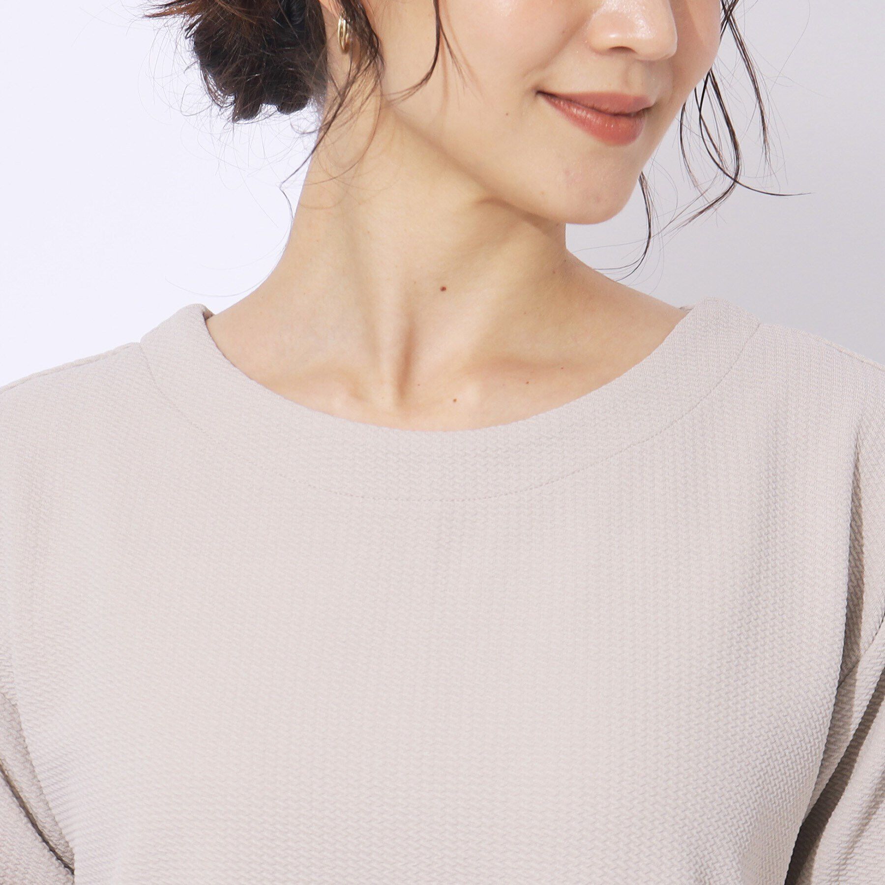 SHOO･LA･RUE「【洗える/5分袖】すっきりきれいに魅せる ふくれジャカード コクーントップス」|Tシャツ・カットソー|