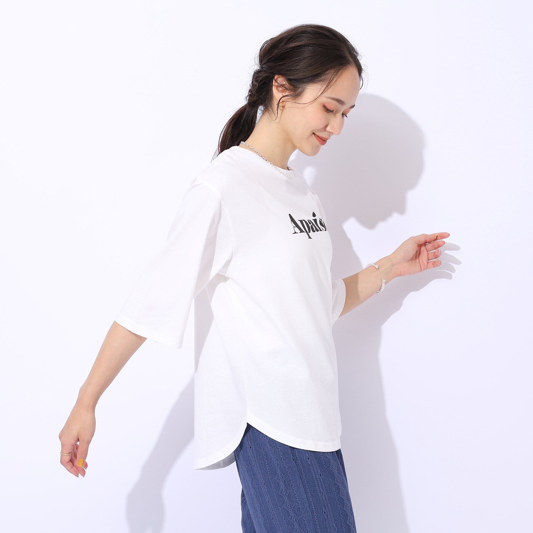 SHOO･LA･RUE「【洗える/綿100%/プチプラ】アウトも決まる ラウンドヘム プリントTシャツ」|Tシャツ・カットソー|