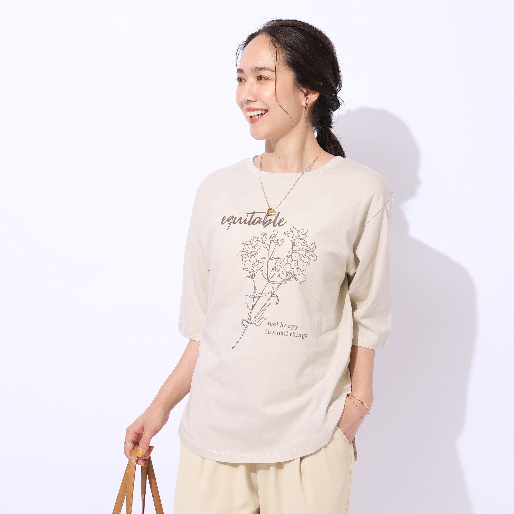 SHOO･LA･RUE「【洗える/綿100%/プチプラ】アウトも決まる ラウンドヘム プリントTシャツ」|Tシャツ・カットソー|