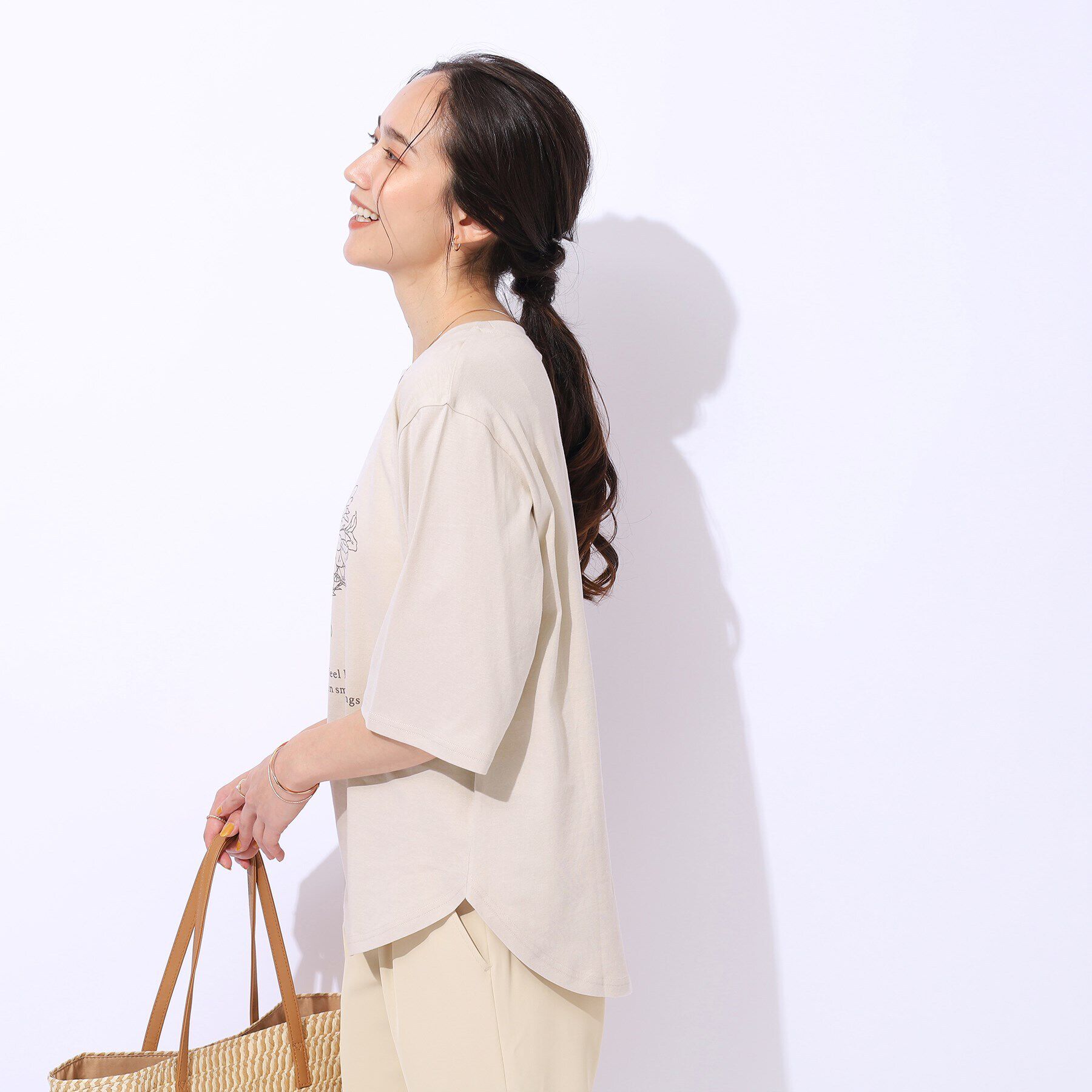 SHOO･LA･RUE「【洗える/綿100%/プチプラ】アウトも決まる ラウンドヘム プリントTシャツ」|Tシャツ・カットソー|