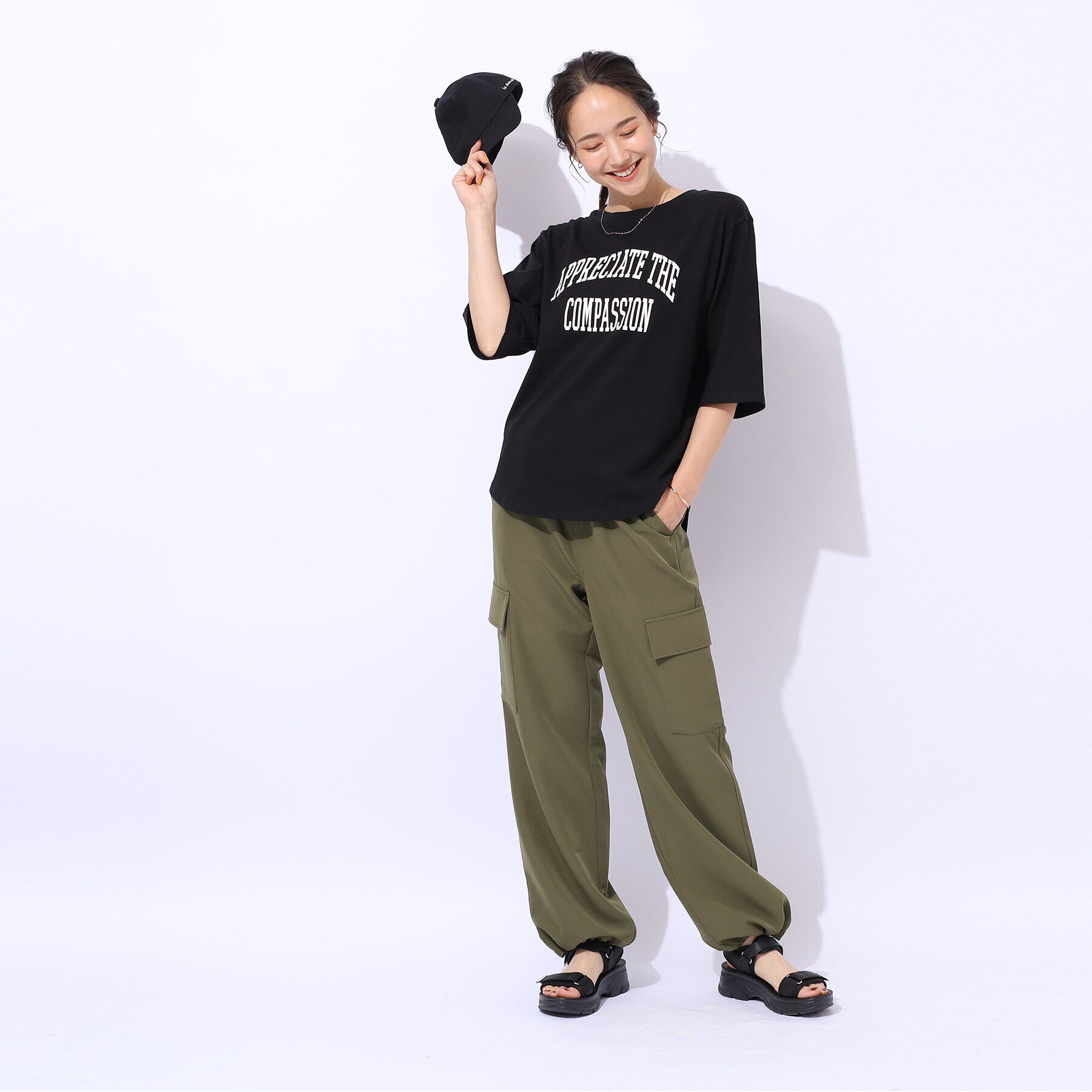 SHOO･LA･RUE「【洗える/綿100%/プチプラ】アウトも決まる ラウンドヘム プリントTシャツ」|Tシャツ・カットソー|